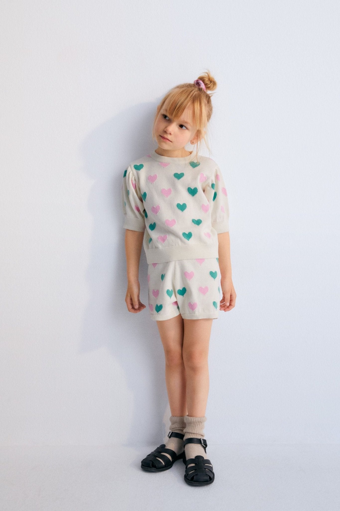 The New Society Oia pantaloncini maglia bianchi cuore bambina