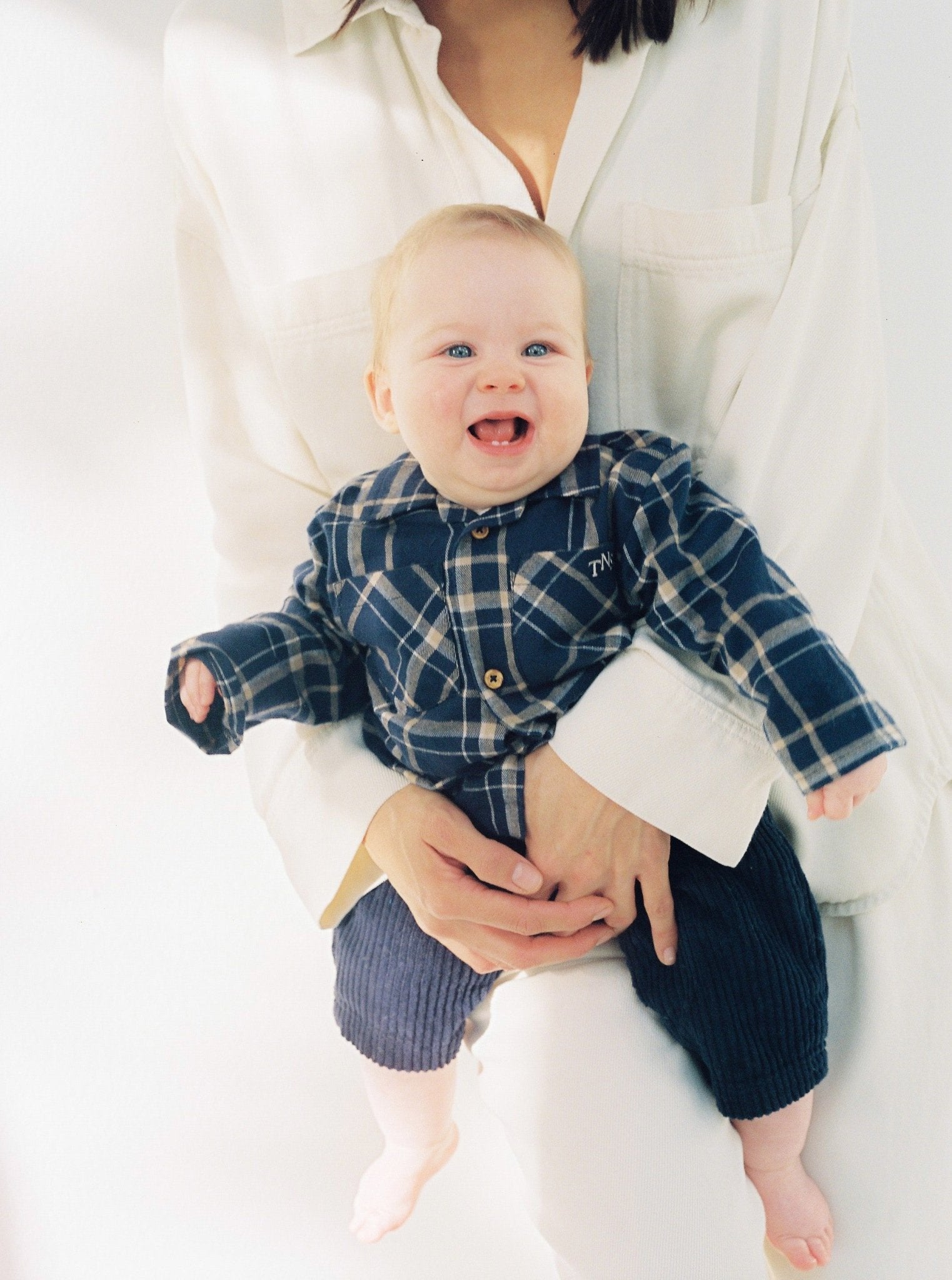 The New Society John camicia quadri baby blu cotone