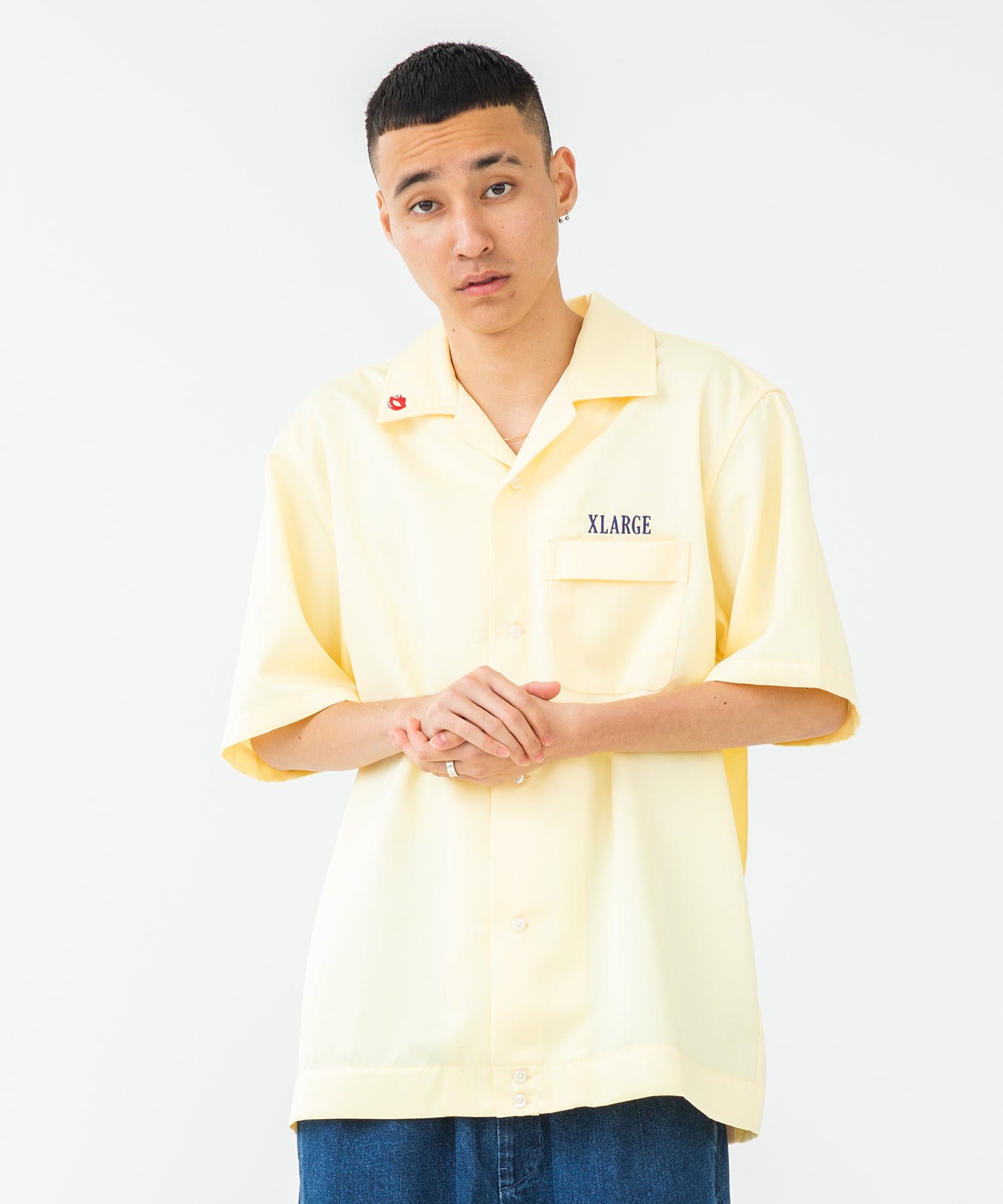 X-Large S/S Open Collar Casino Shirt camicia blu poliestere