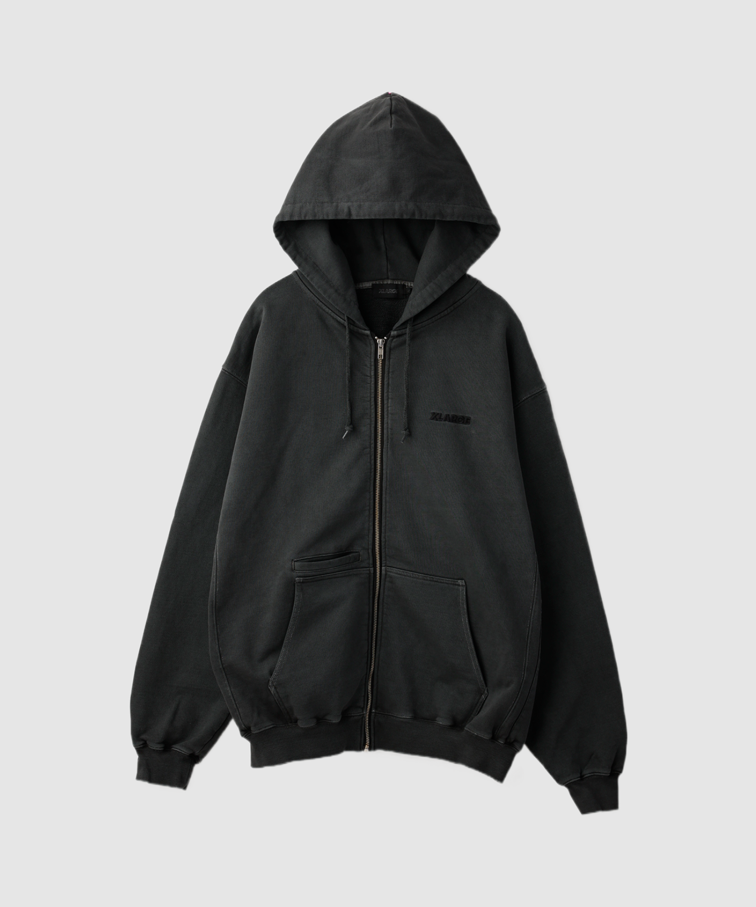 X-Large Pigment Dyed Work felpa zip cappuccio cotone