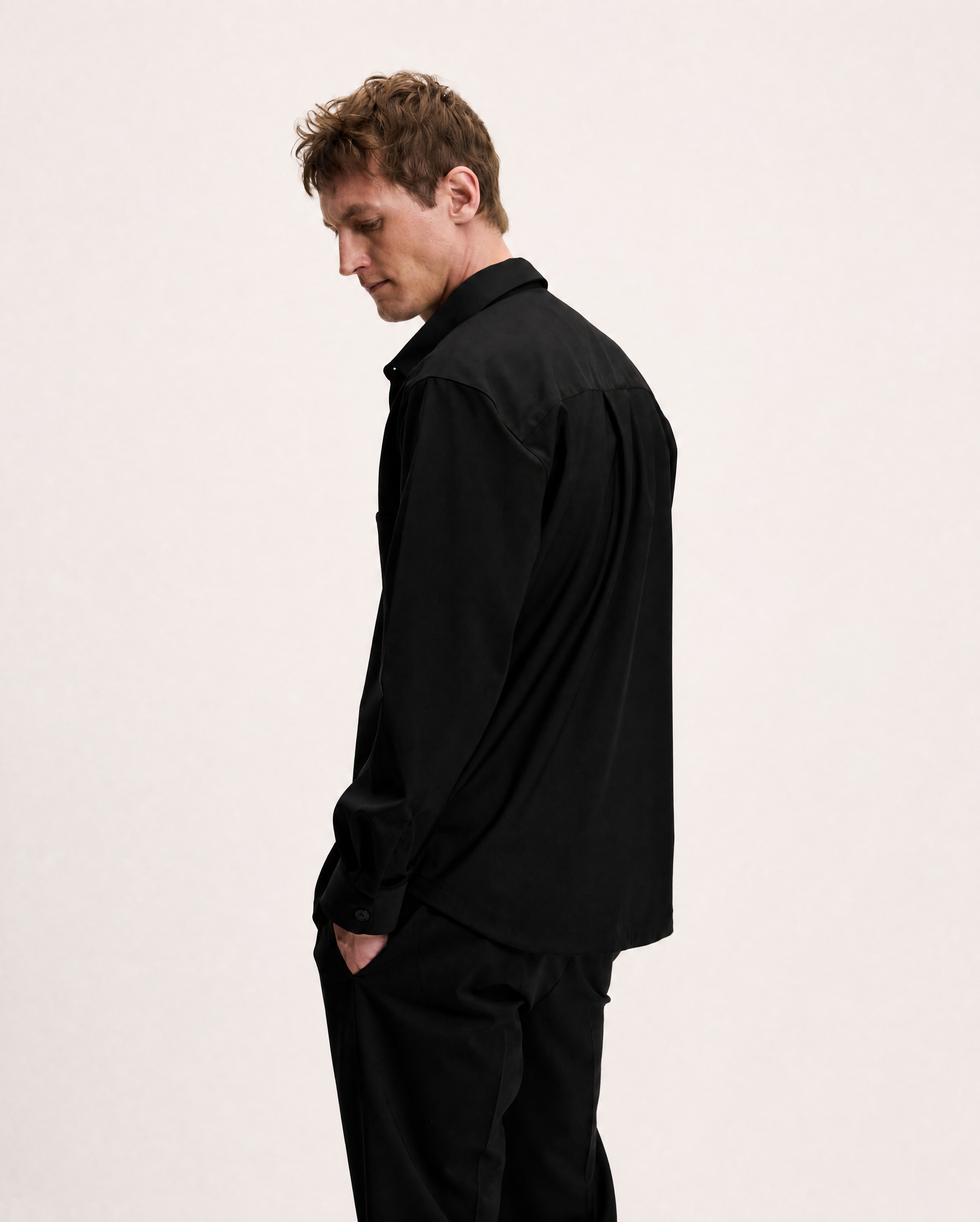 GOODPEOPLE Simon Cool Wool Button-Up Shirt camicia nera