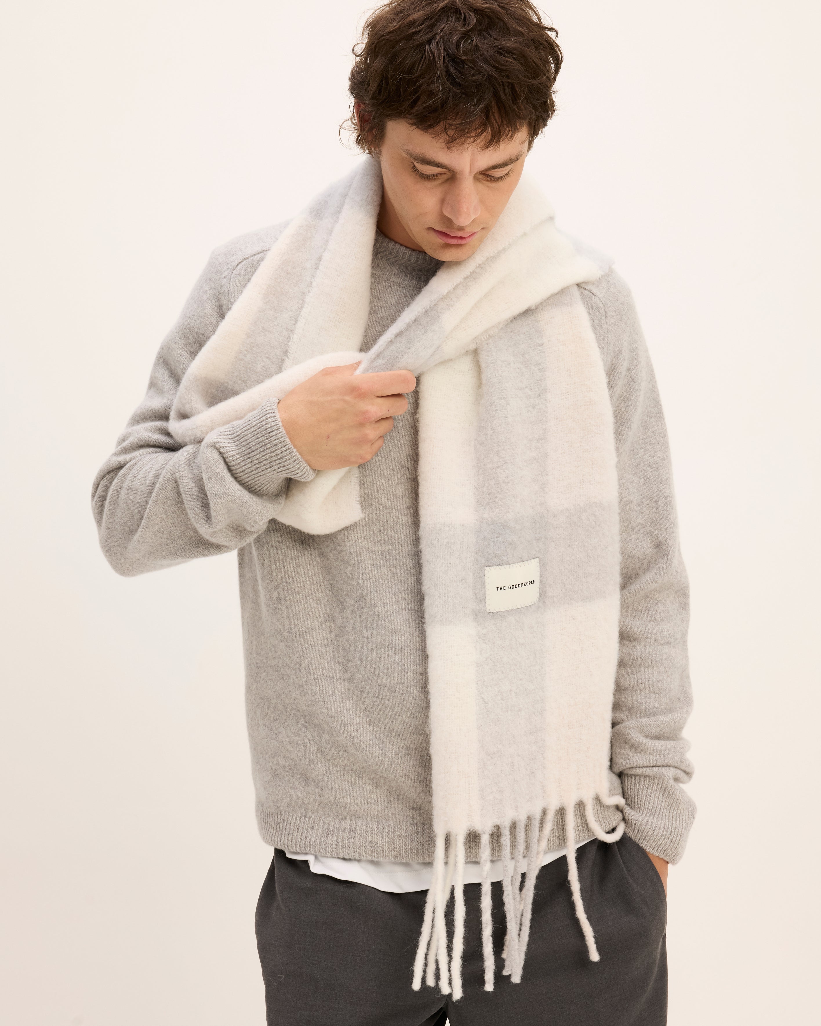 GOODPEOPLE Scarf Sciarpa Lana Beige Grigio Melange