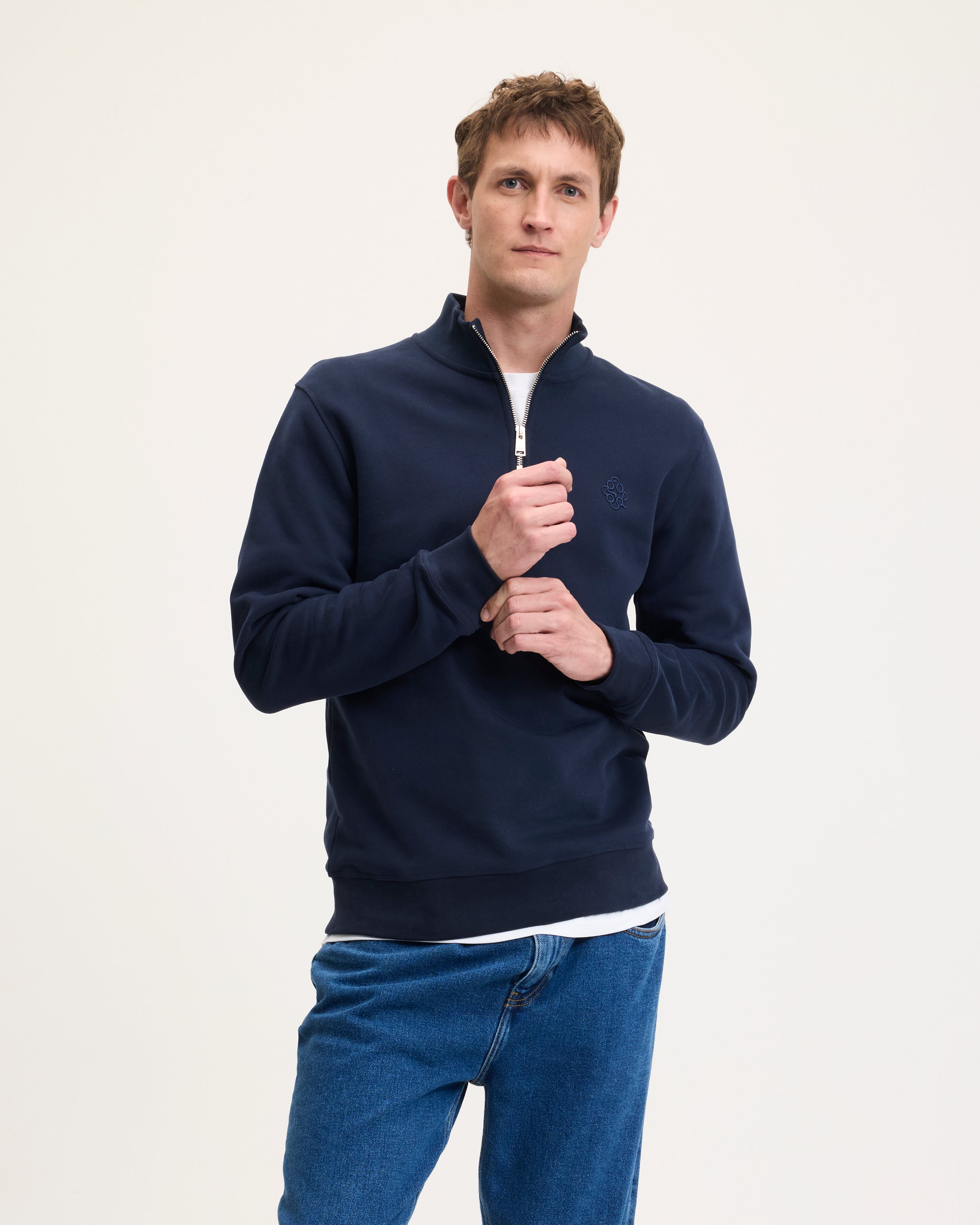GOODPEOPLE Lucky Maglione Zip Cotone Blu Navy