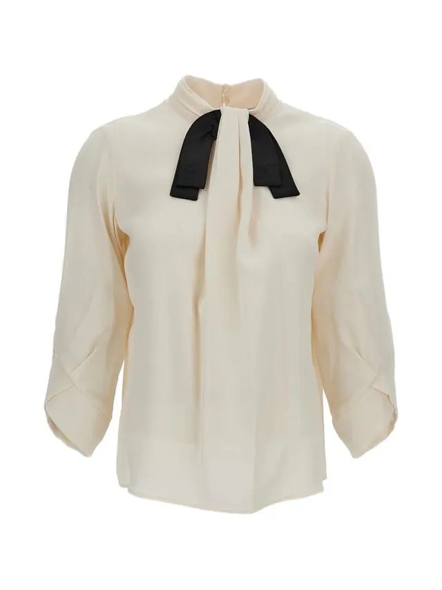 Elisabetta Franchi CA17866E2 camicia beige con fiocco