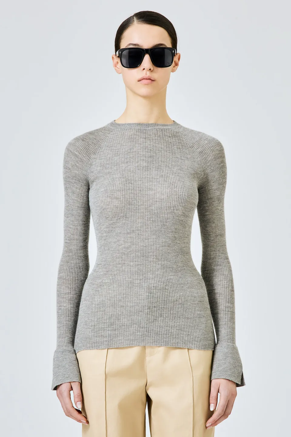 Sa Su Phi maglione girocollo coste cashmere seta grigio