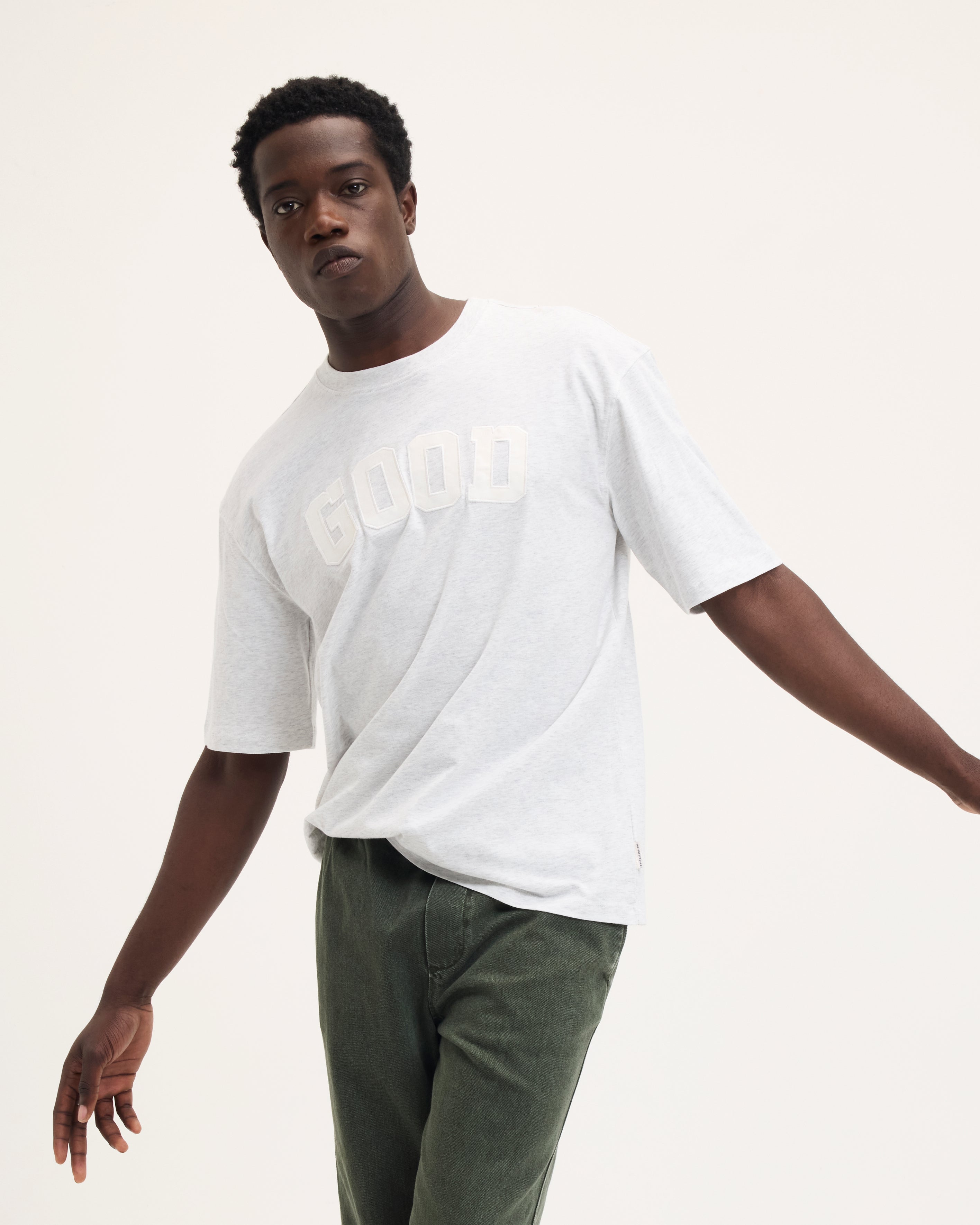 GOODPEOPLE Toc T-shirt Cotone Grigio Melange Ricamata