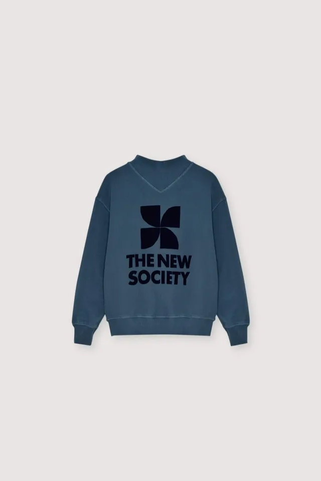 The New Society Logo Rib Collar felpa 6 anni Void Blue cotone