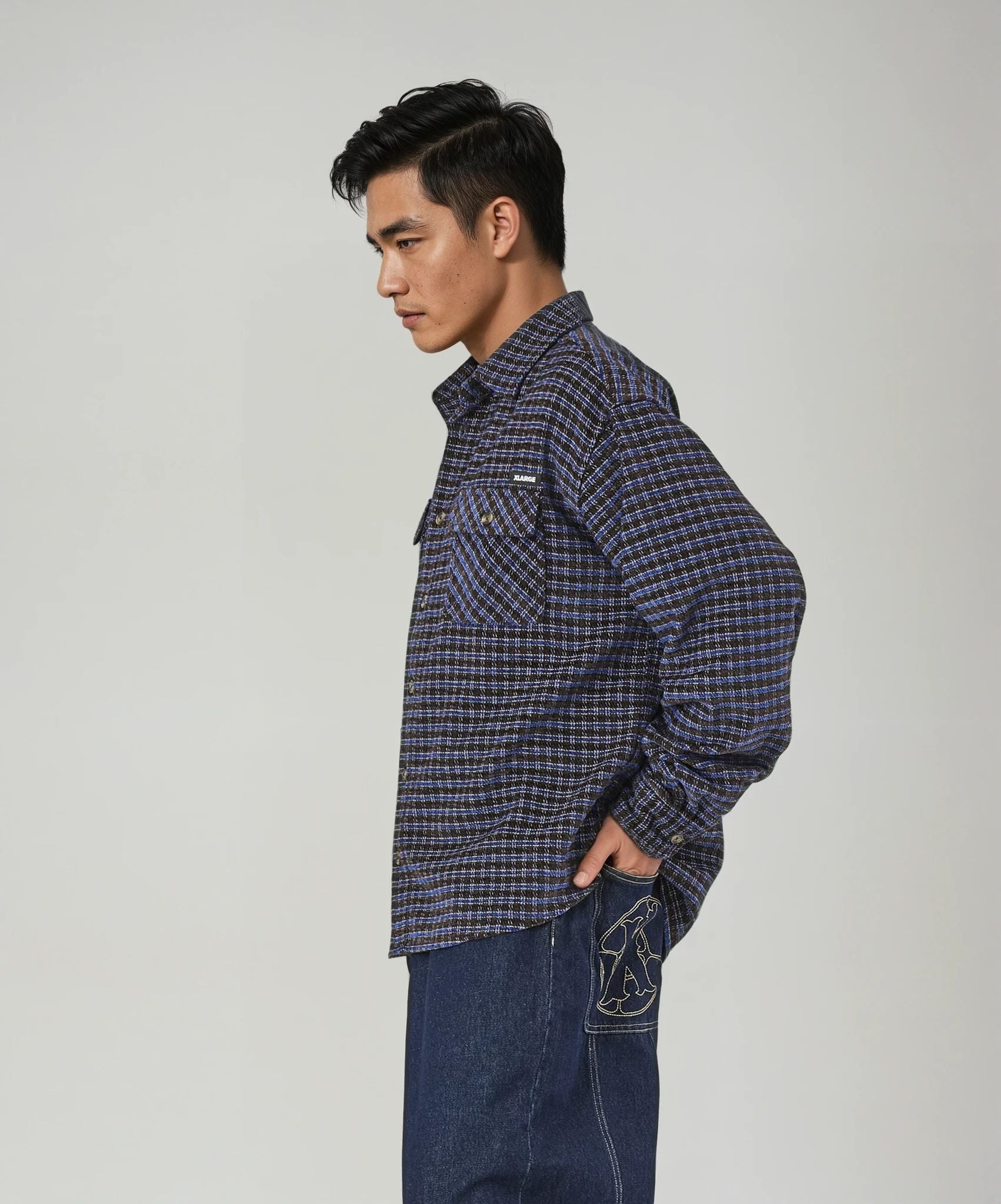 X-Large L/S Plaid Shirt camicia quadri nera