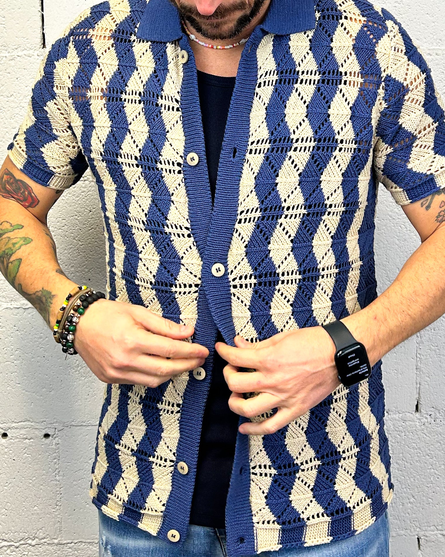 OVER-D Strutturata cardigan blu maglia aperta