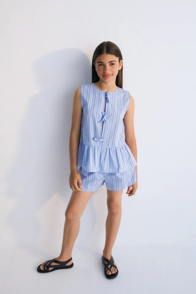 The New Society Hebe camicetta ragazza azzurra cotone
