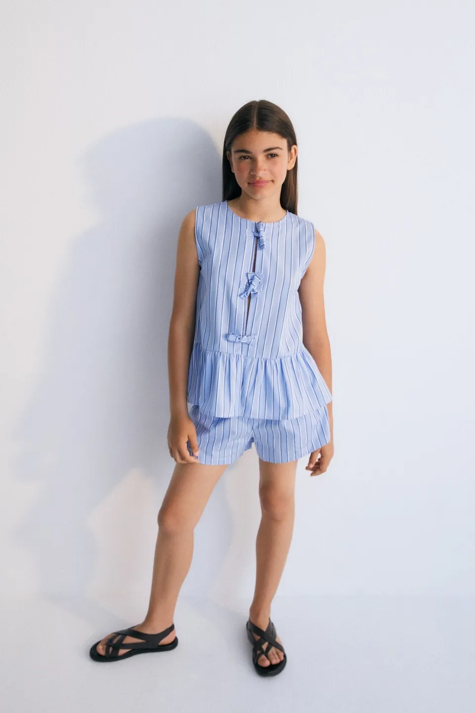 The New Society Hebe camicetta ragazza azzurra cotone