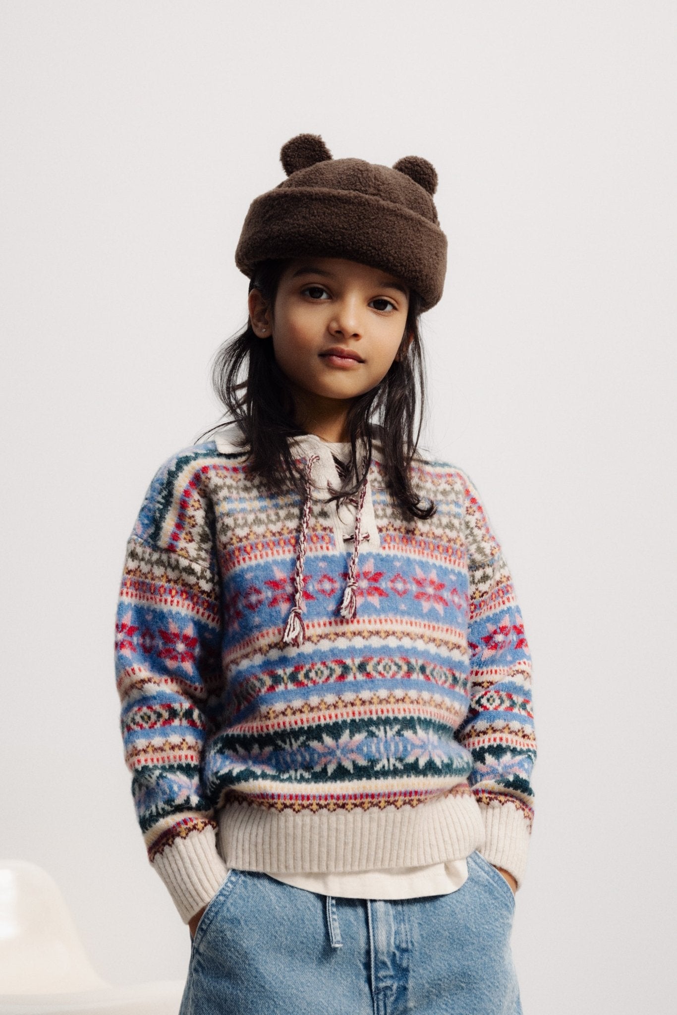 The New Society Caia Polo maglia bimba jacquard multicolore