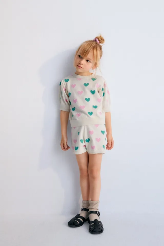 The New Society Oia pantaloncini maglia bianchi cuore bambina