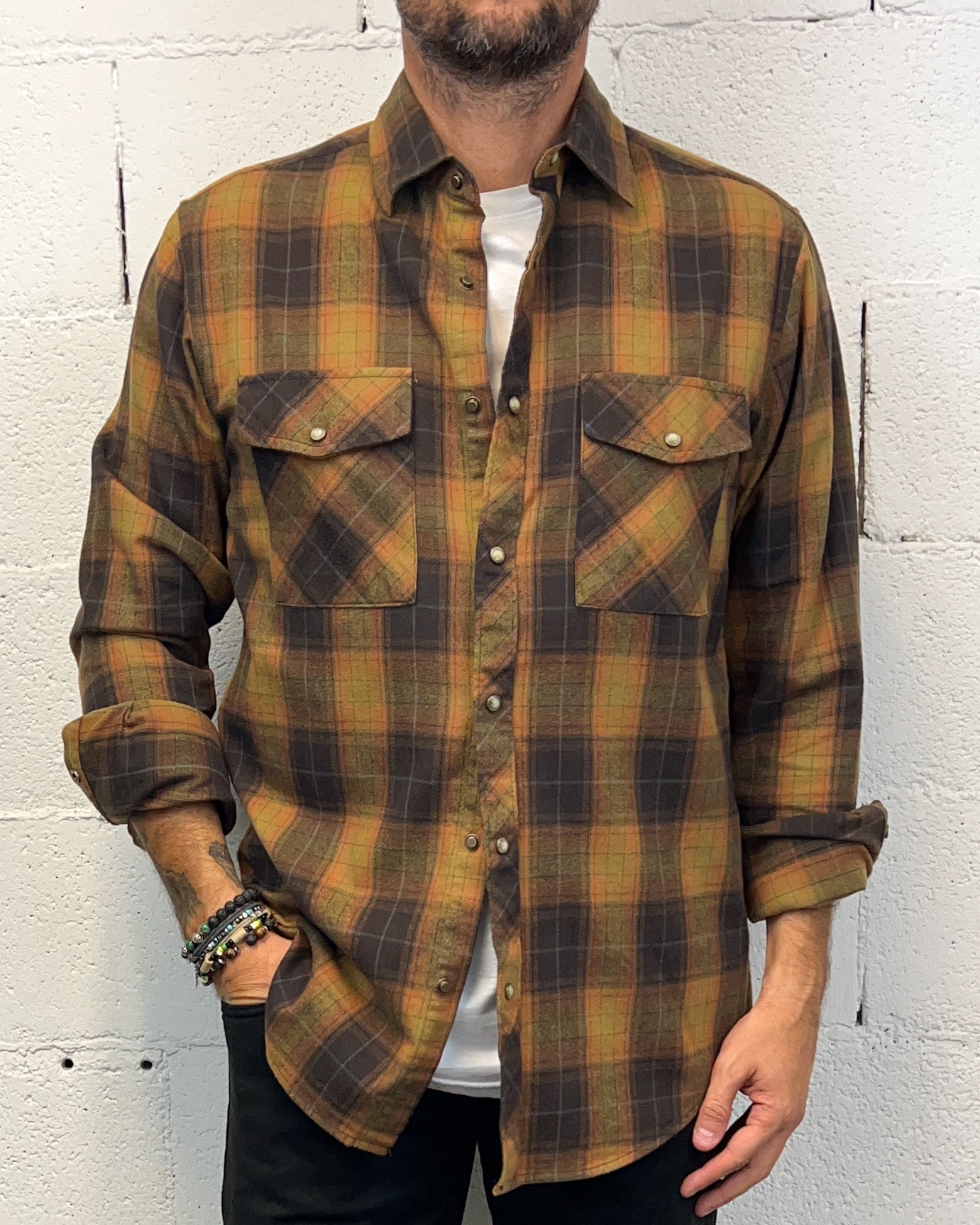 GIANNI LUPO Forest Camicia Camel Bottoni Madreperla