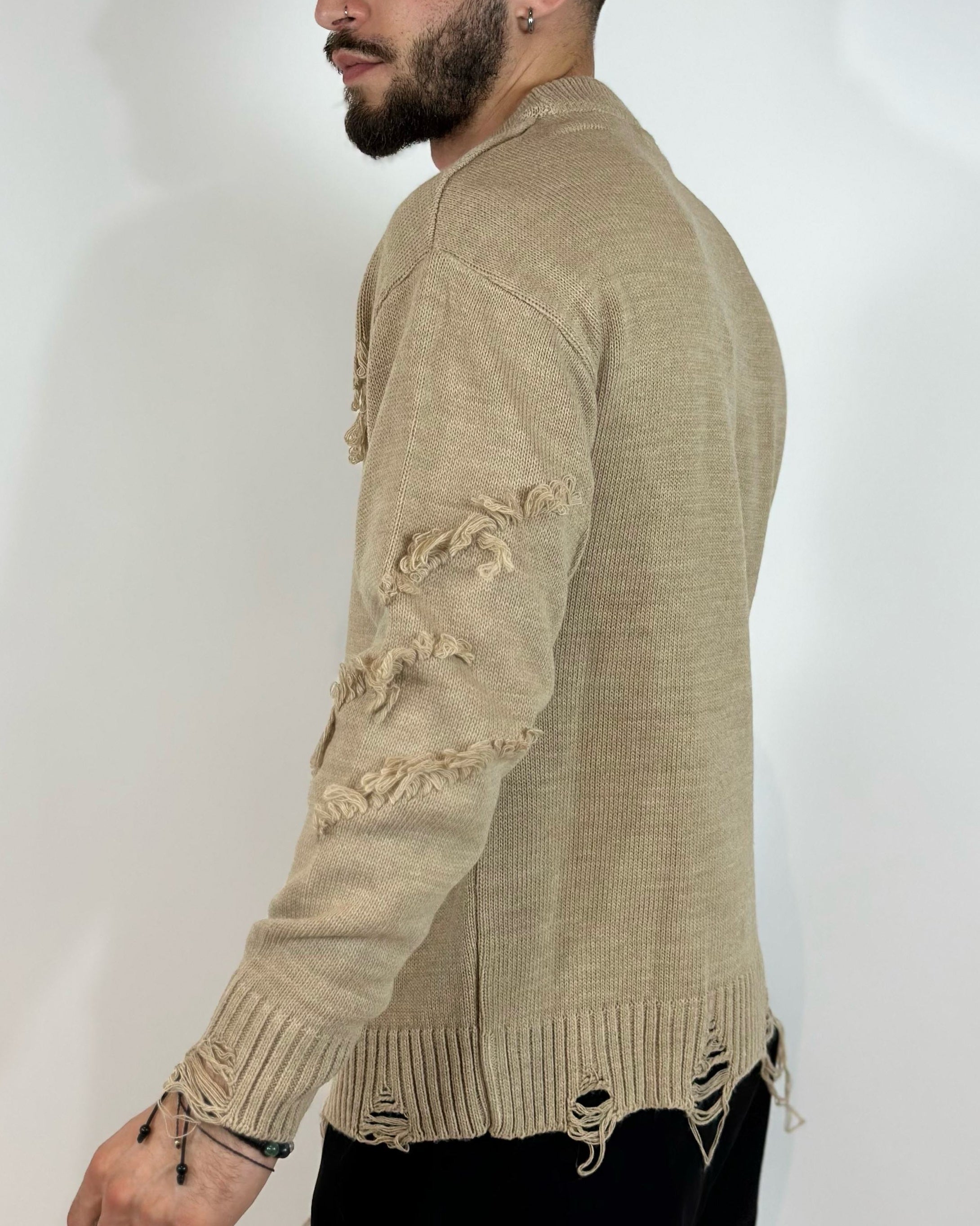 ONLYONE ADON maglione girocollo beige con rotture