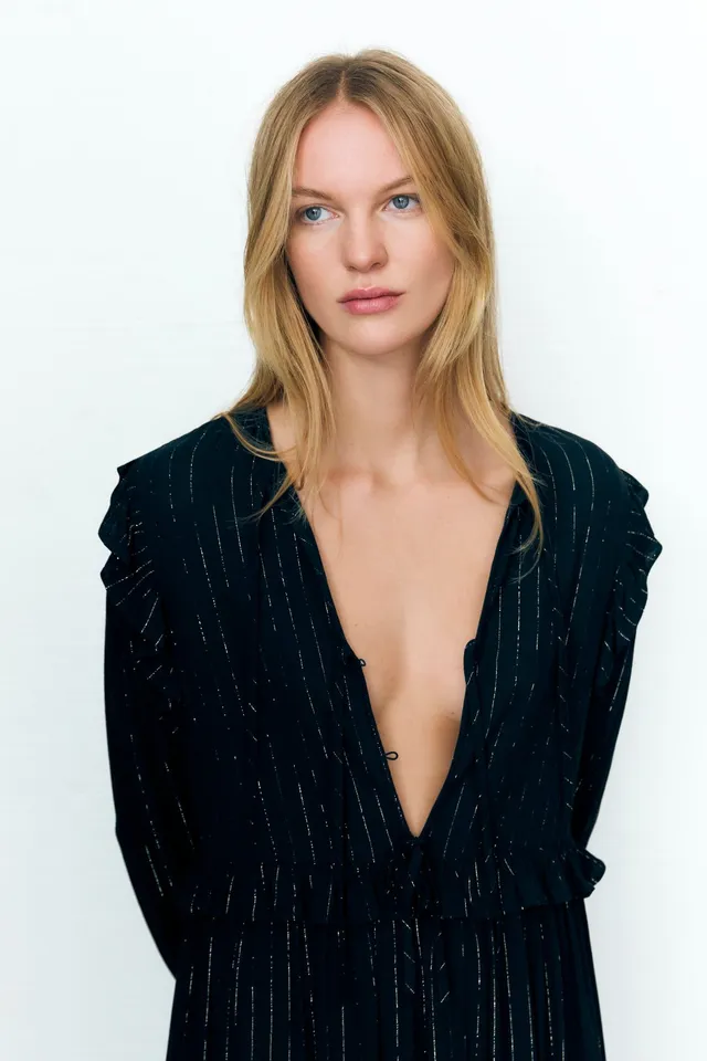 THE NEW SOCIETY Lua abito lungo nero Eclipse Noir lurex