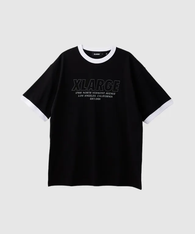 X-Large Store Address Ringer T-shirt nera cotone