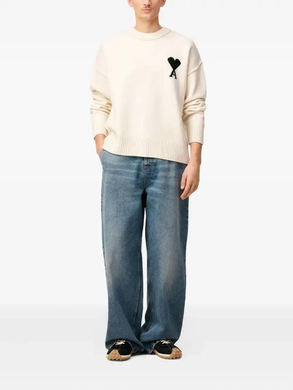 AMI UKS838 felpa offwhite black donna