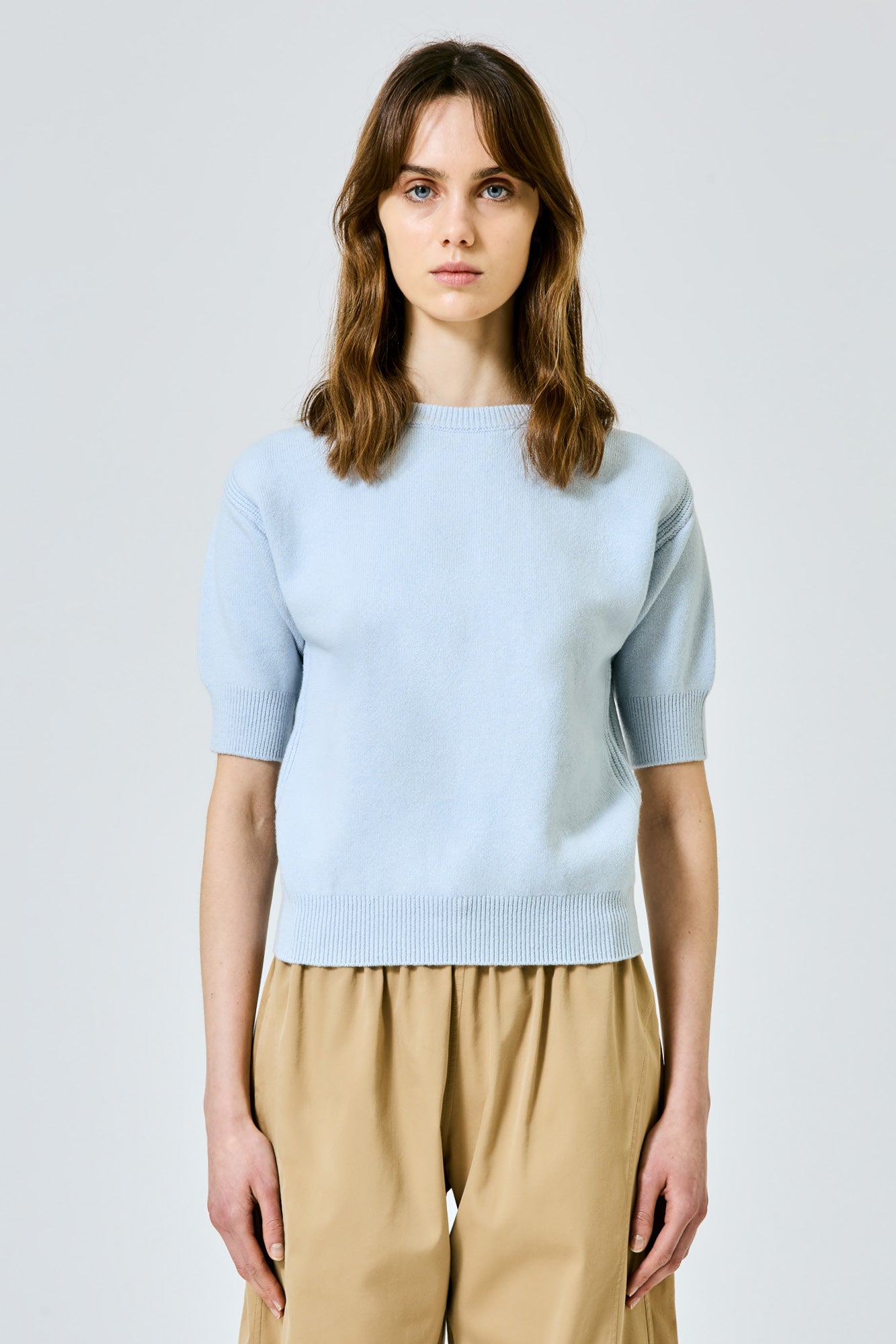 Sa Su Phi Maglione a Maniche Corte cashmere elasticizzato azzurro