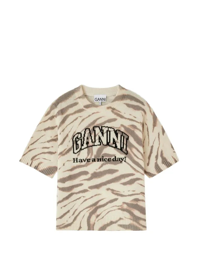 Ganni A1050227 t-shirt beige lana maniche corte