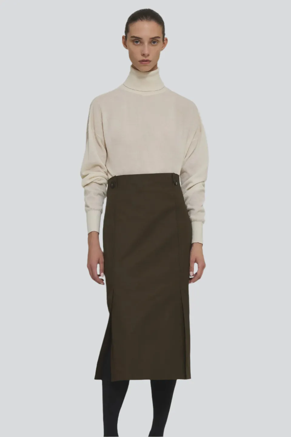 Sa Su Phi Marine gonna midi gabardina verde militare