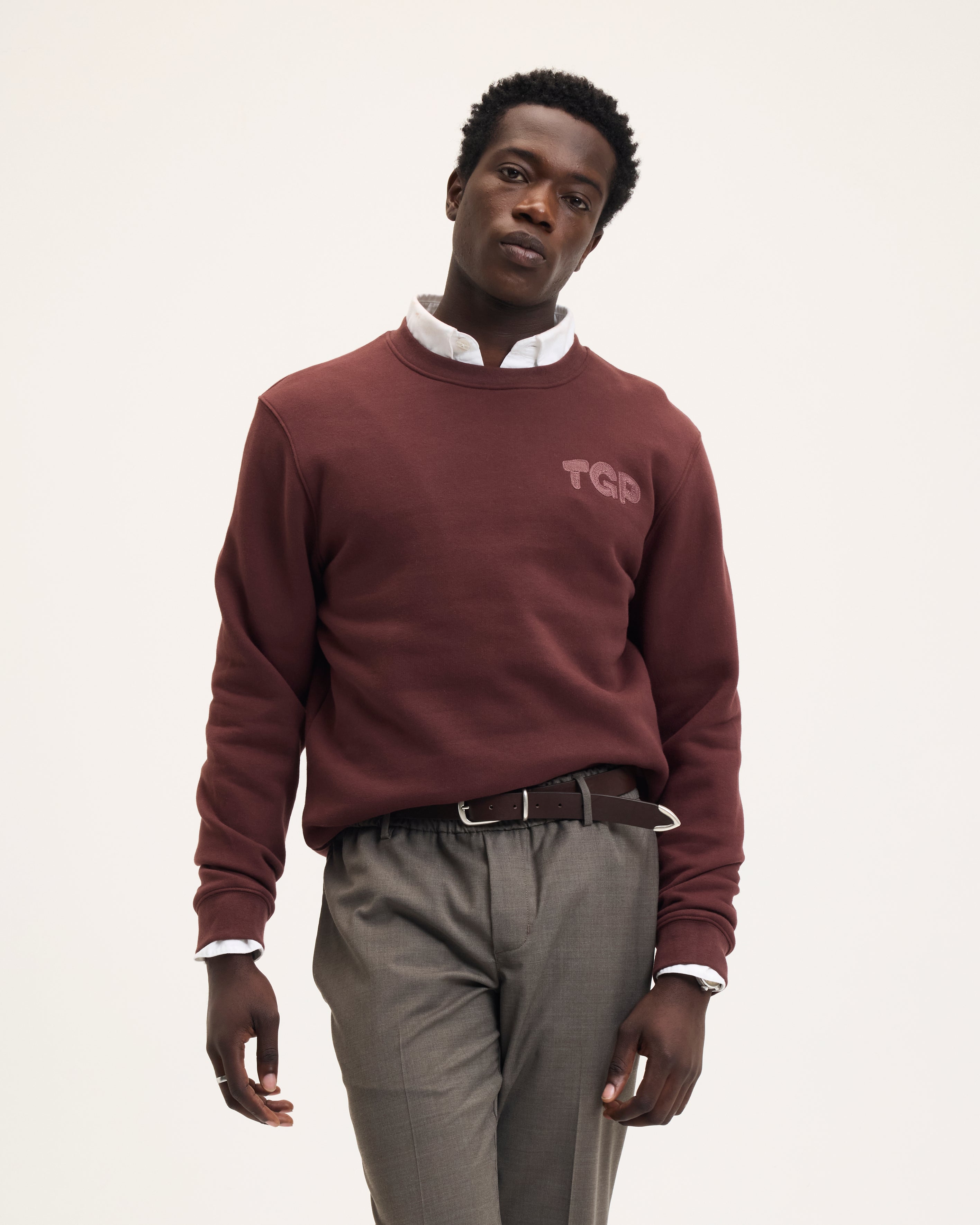 GOODPEOPLE Look maglione cotone Bordeaux ricamo
