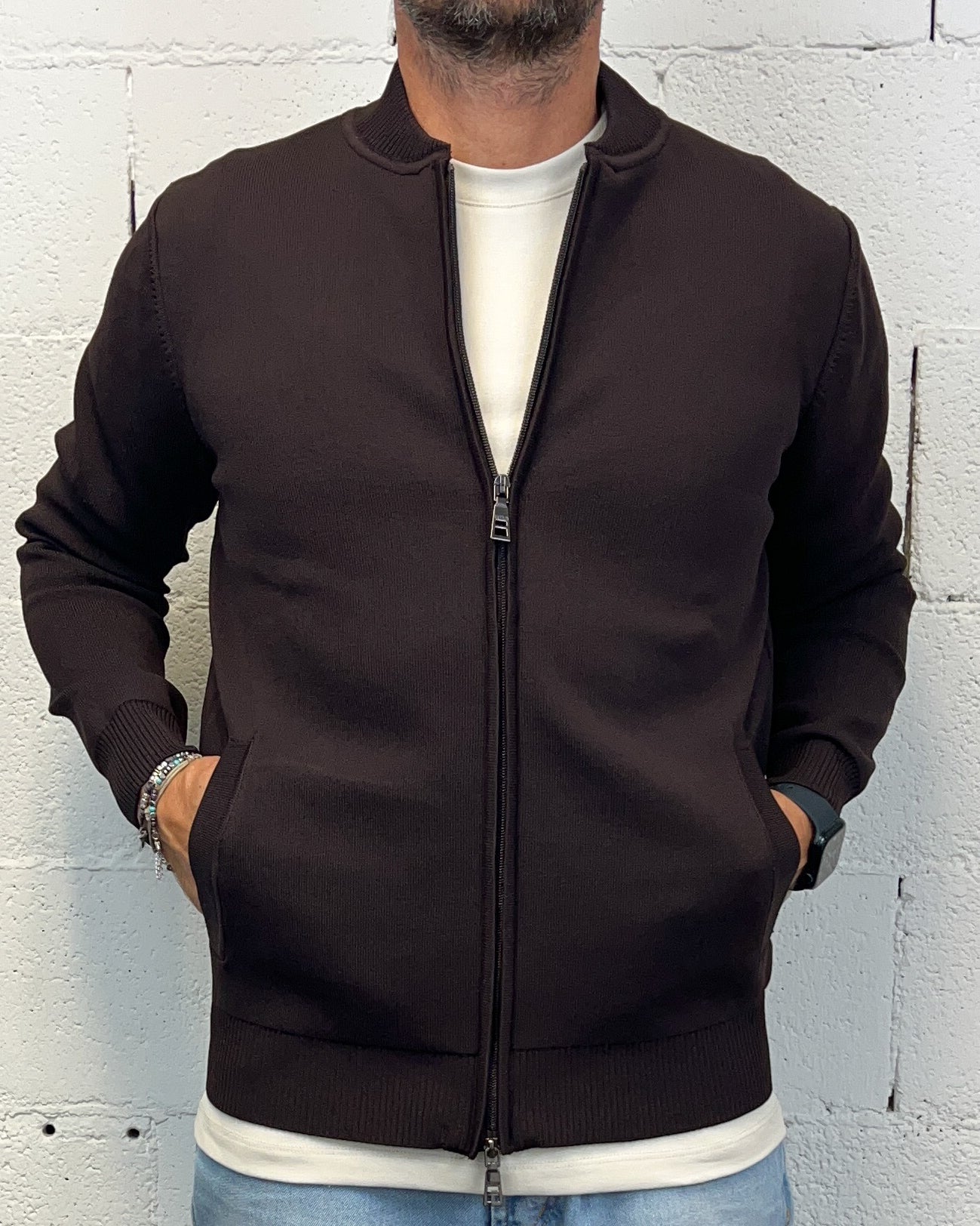 ONLYONE OVER-D Bomber Tasche Filetto maglia moro