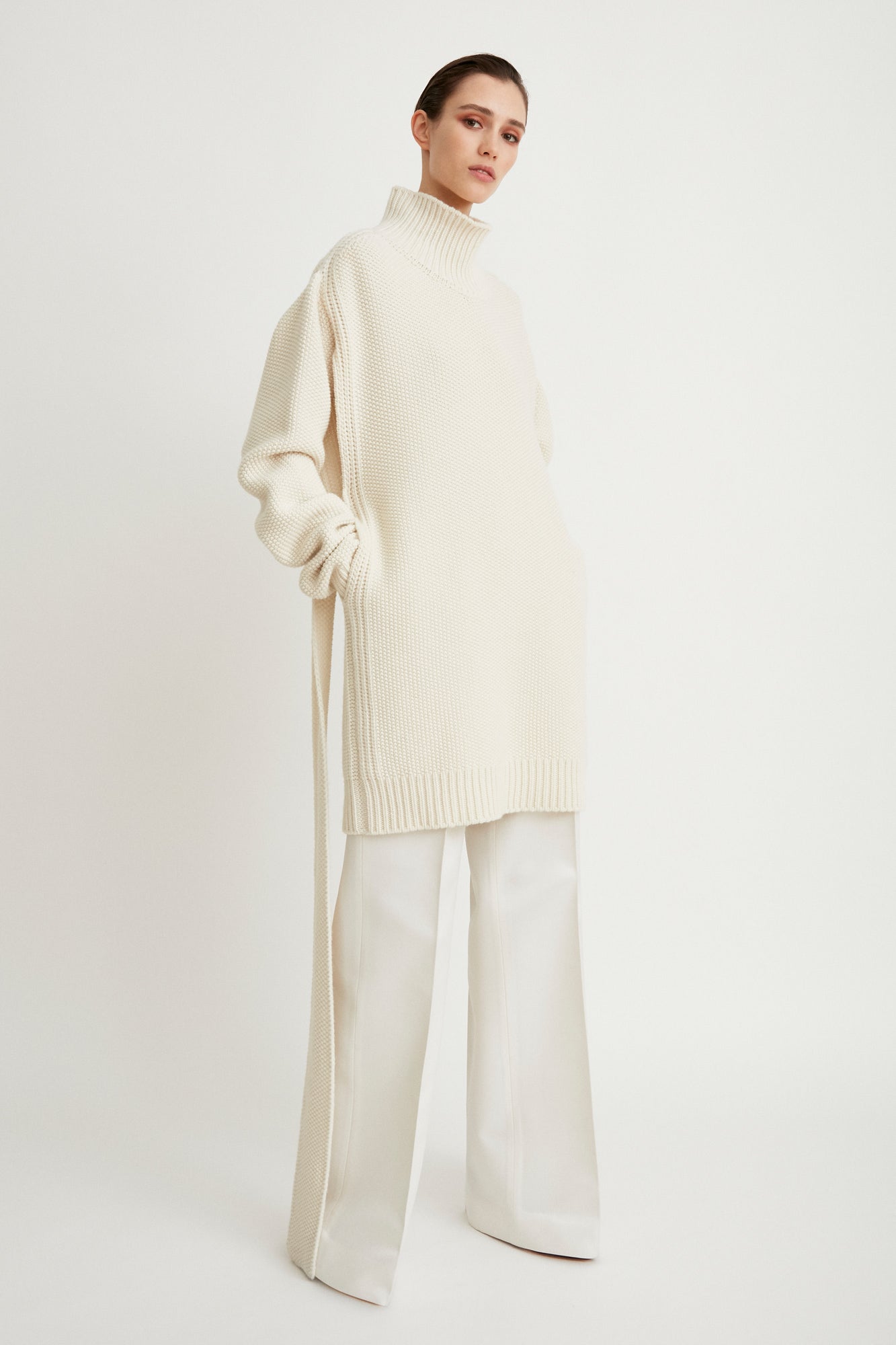 Sa Su Phi Abito Cashmere Collo Alto con Cintura Avorio