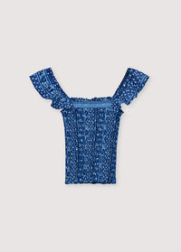 The New Society Mare top donna stampa blu cotone smock