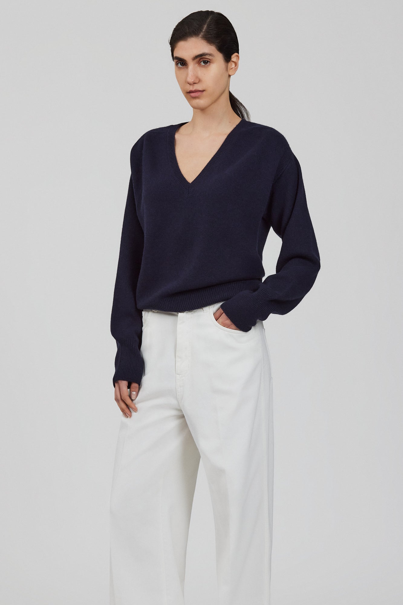 Sa Su Phi Lavinia Maglione Scollo V Blu Navy Cashmere