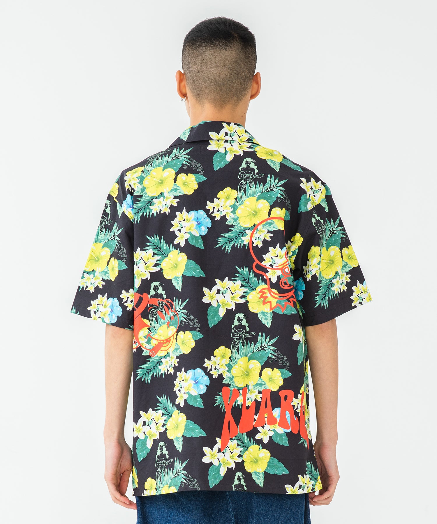 X-Large Floral camicia fantasia verde cotone