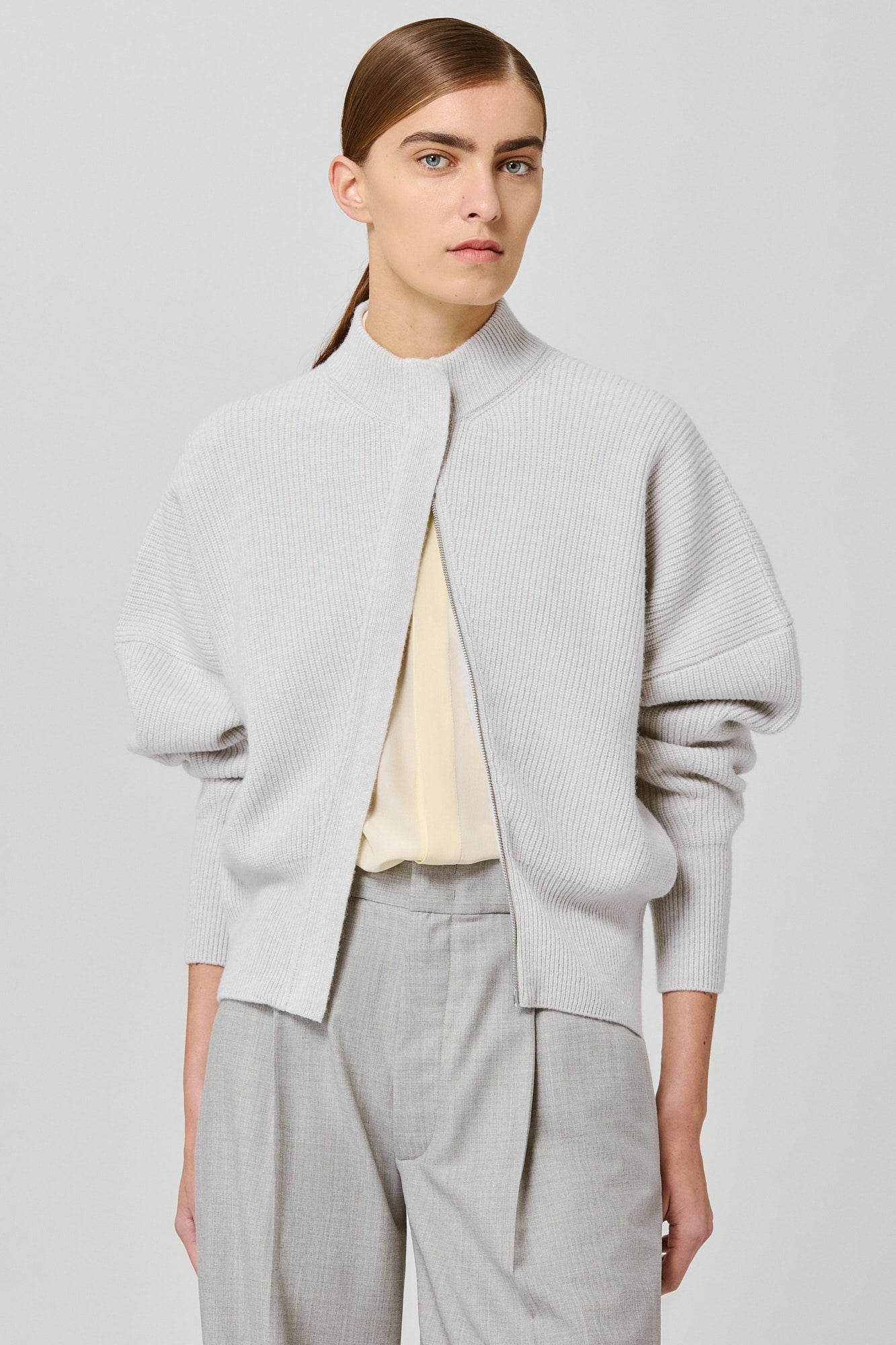 Sa Su Phi cardigan coste cashmere ghiaccio con zip