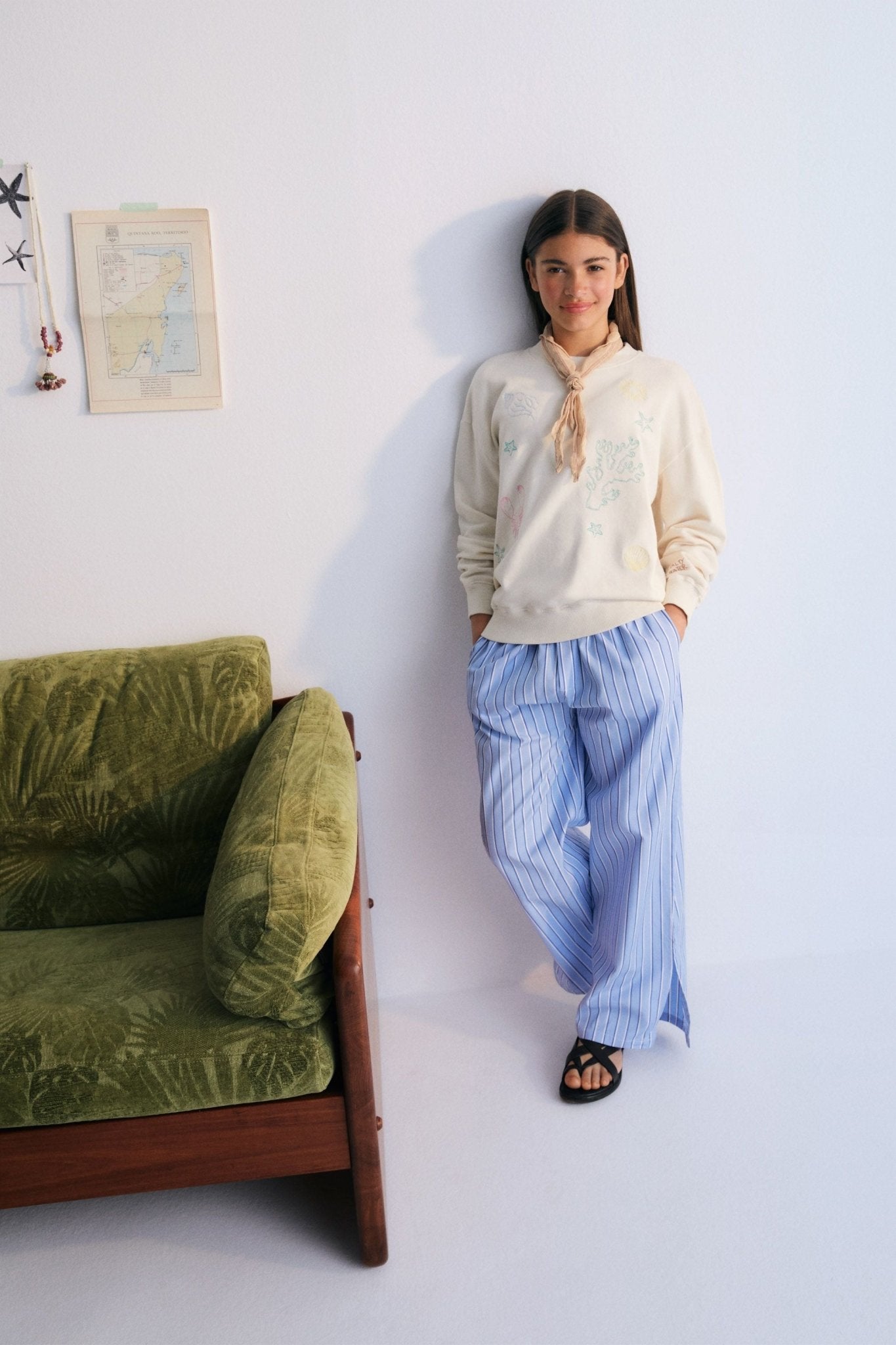 The New Society Hebe pantalone righe cotone azzurro