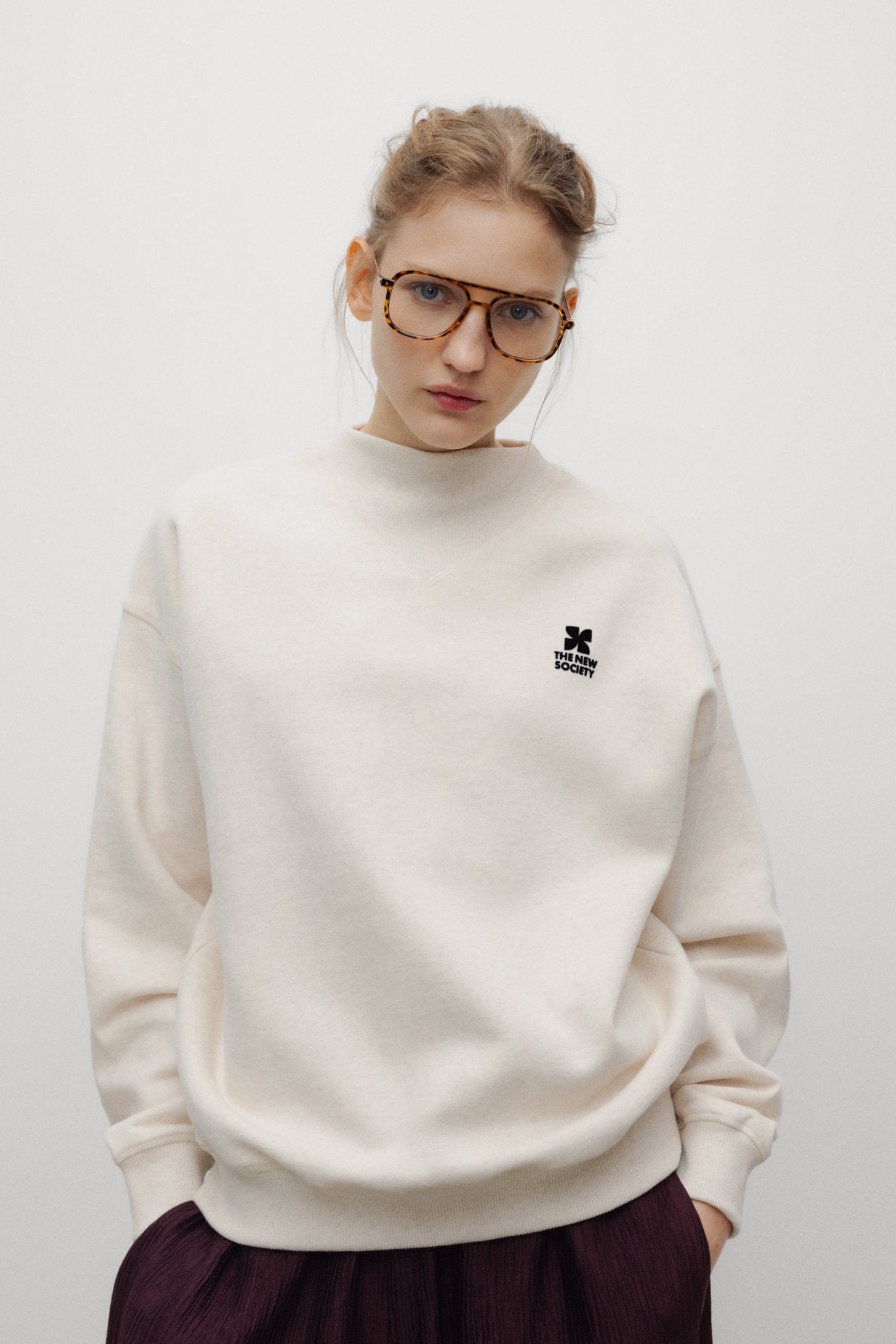 The New Society TNS Logo Felpa donna bianco melange cotone