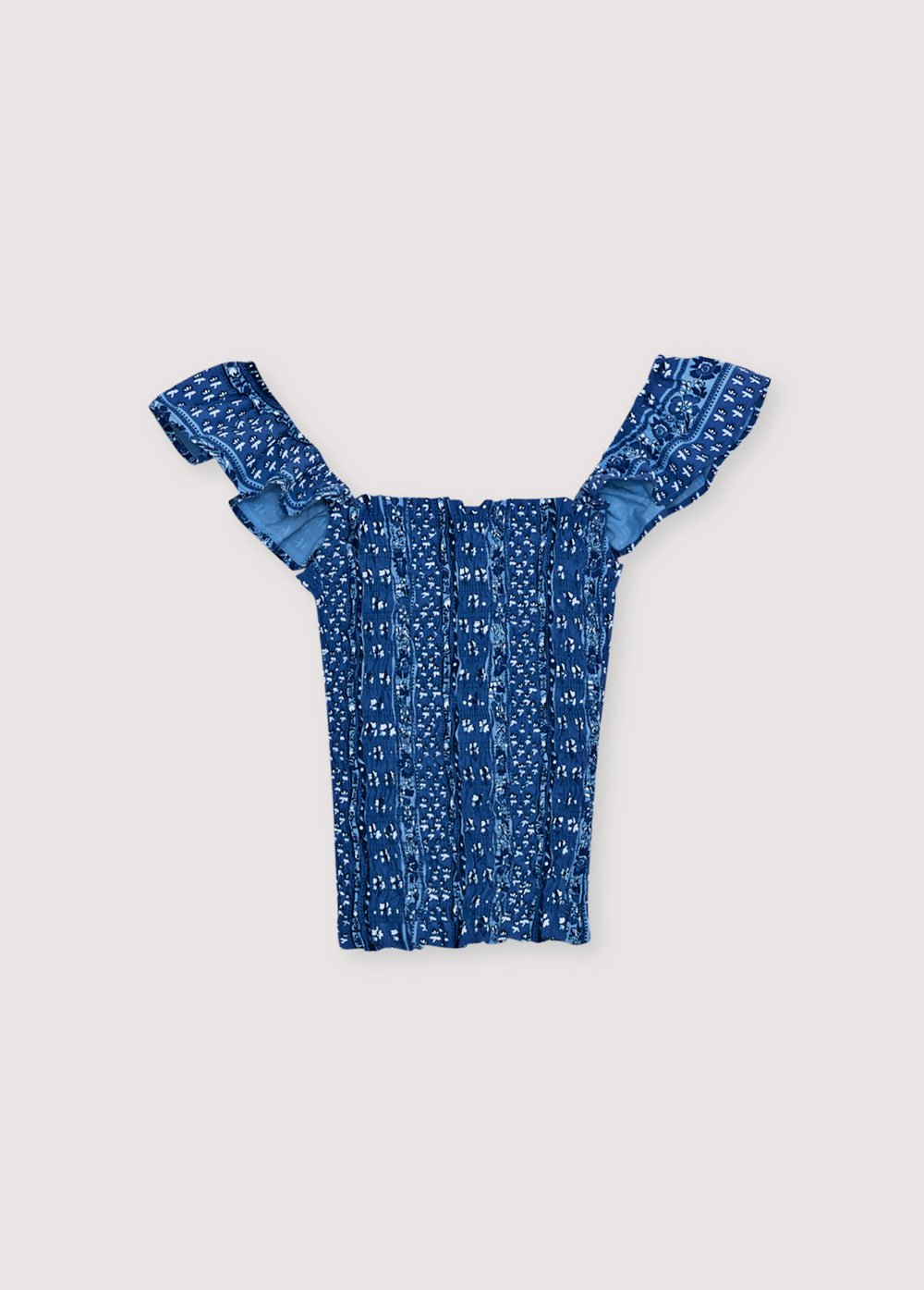The New Society Mare top donna stampa blu cotone smock