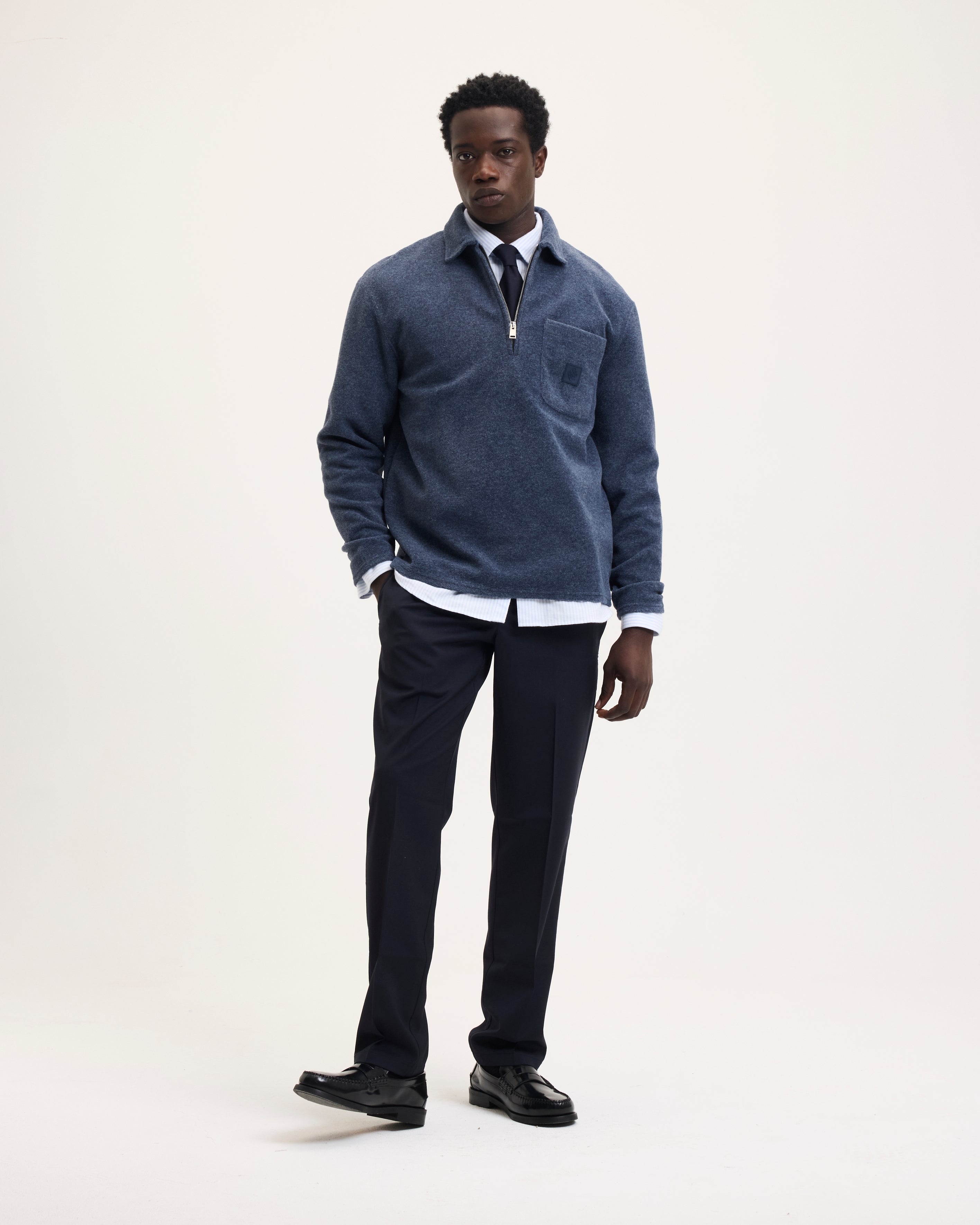 GOODPEOPLE Leo maglione polo zip denim blue