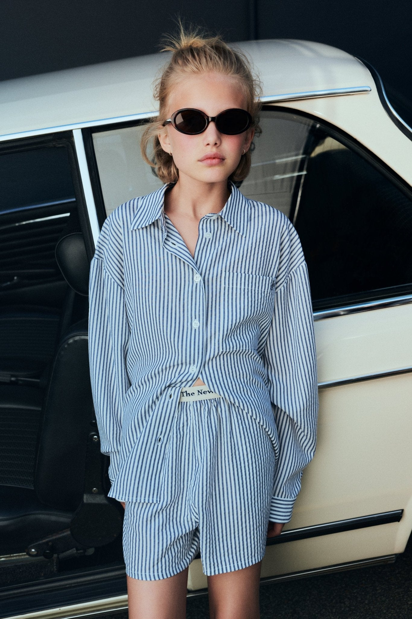 The New Society Alheli Teen camicia teen righe Summer Midnight tencel