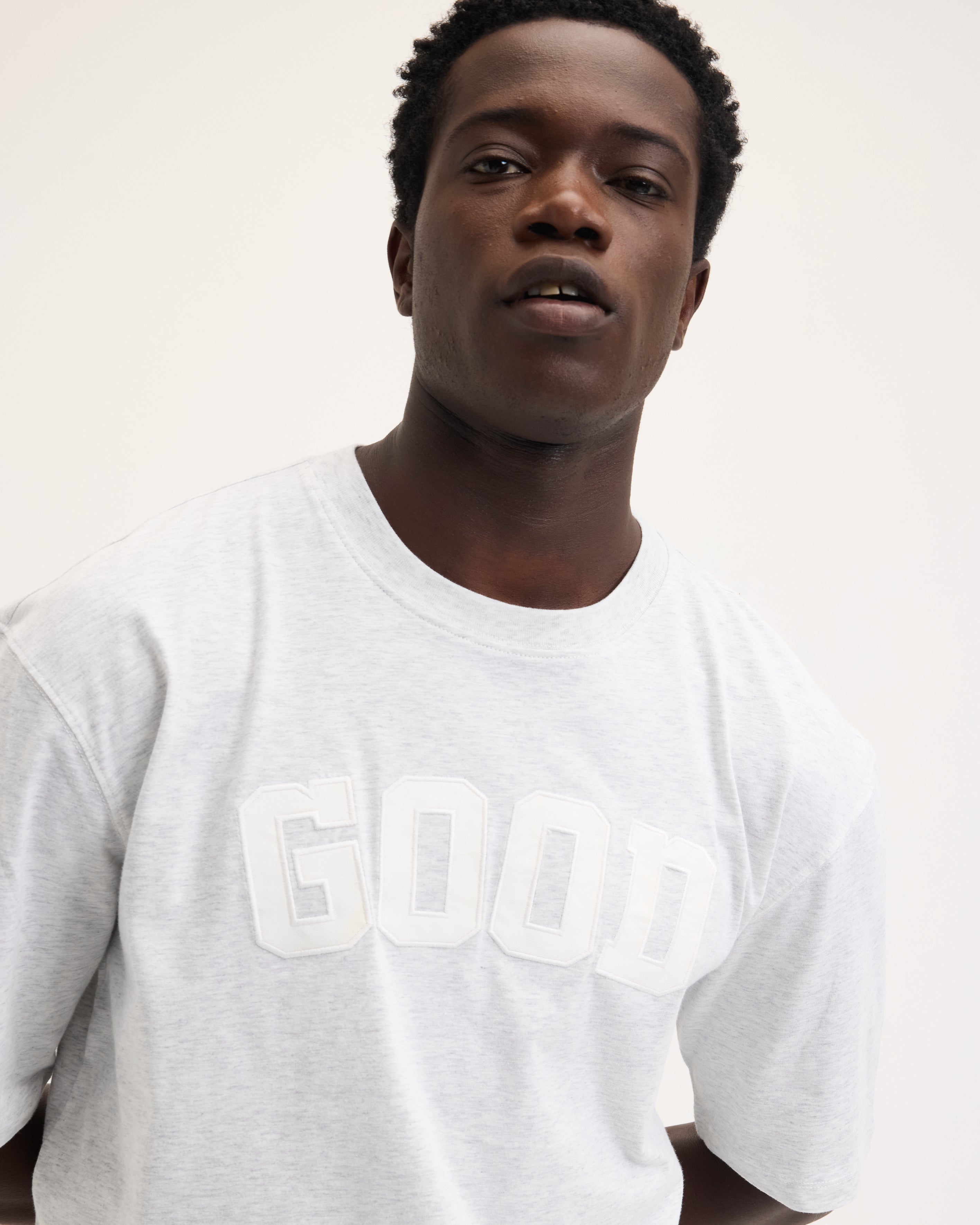 GOODPEOPLE Toc T-shirt Cotone Grigio Melange Ricamata