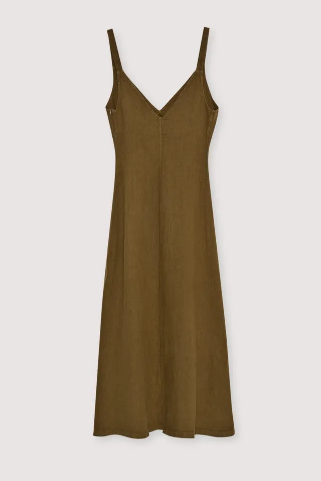 The New Society Bulbine vestito donna verde lino traspirante