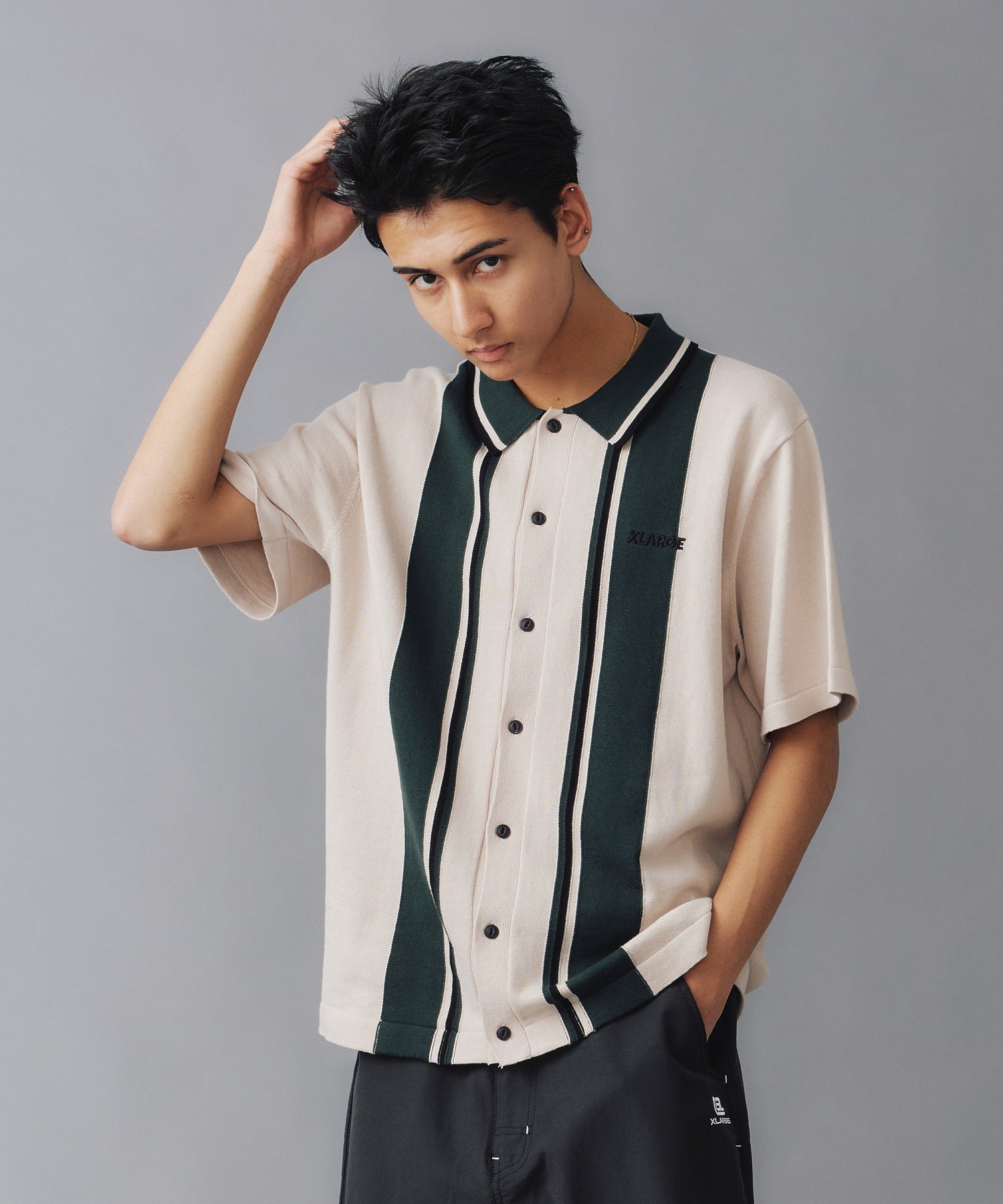 X-Large Line Knit polo beige cotone