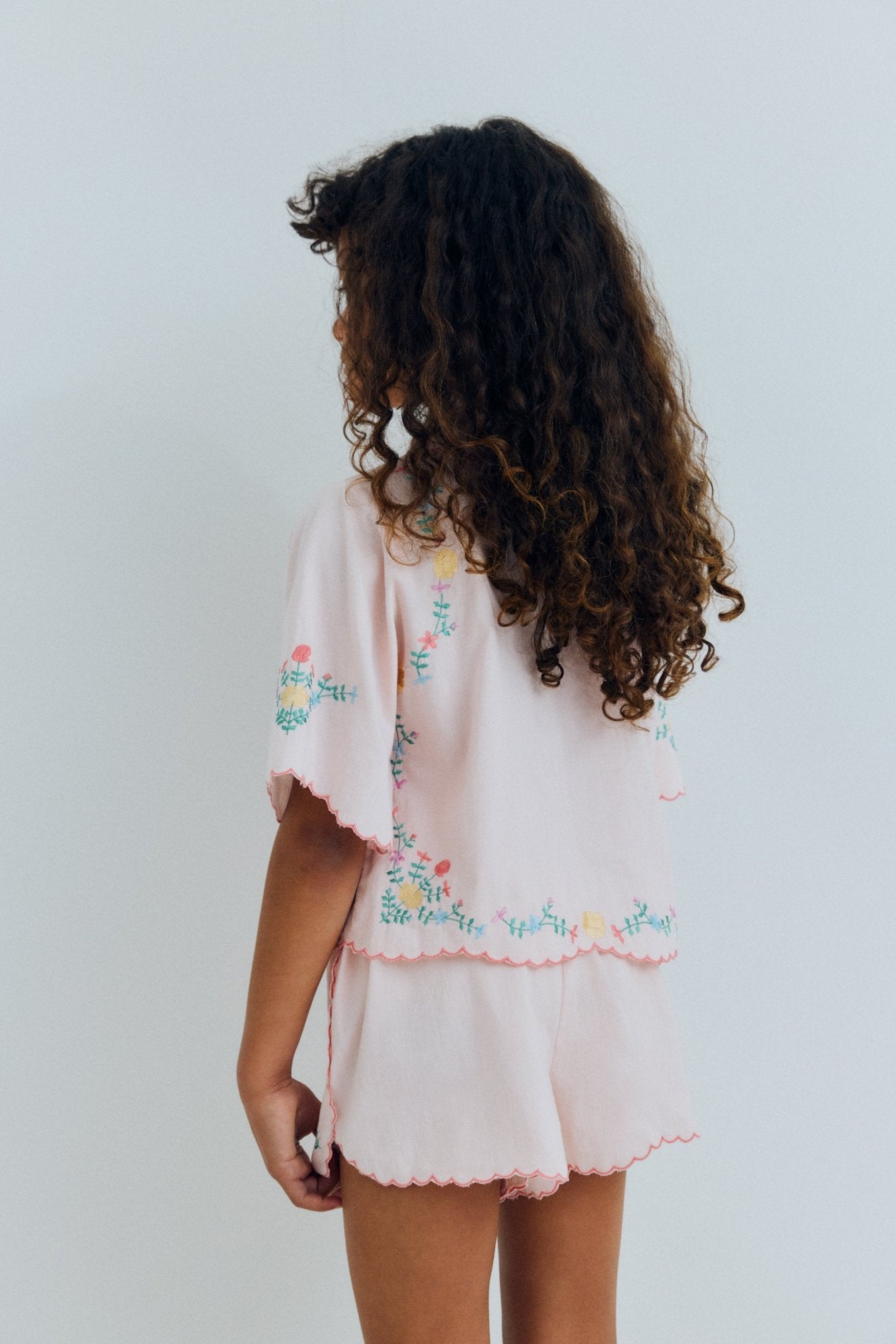 The New Society Orchid Petal shorts rosa bambina cotone ricamo