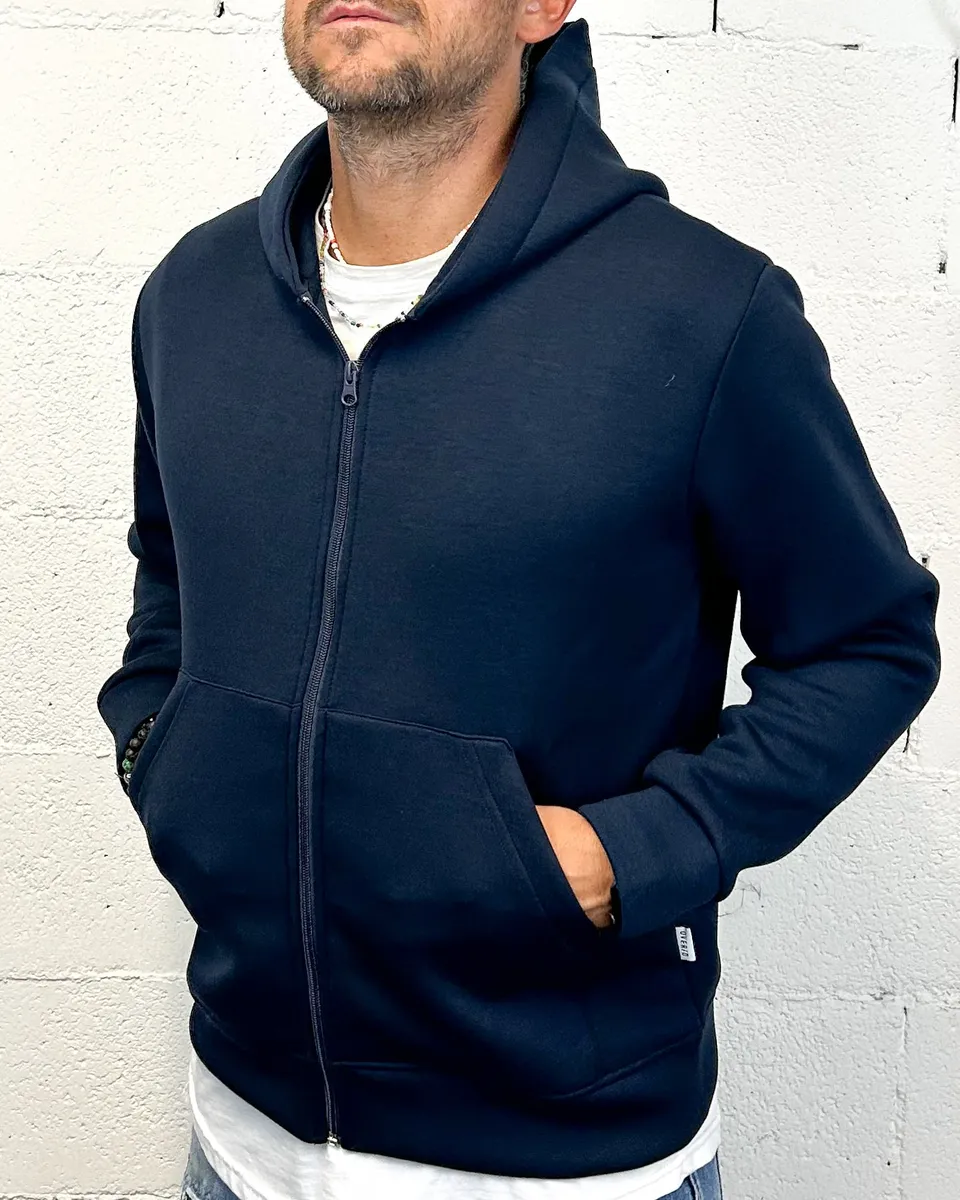 Over-D Zip Cappuccio felpa blu regolare