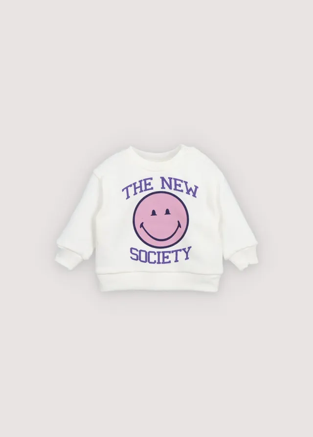The New Society Smiley felpa neonato bianca cotone bio