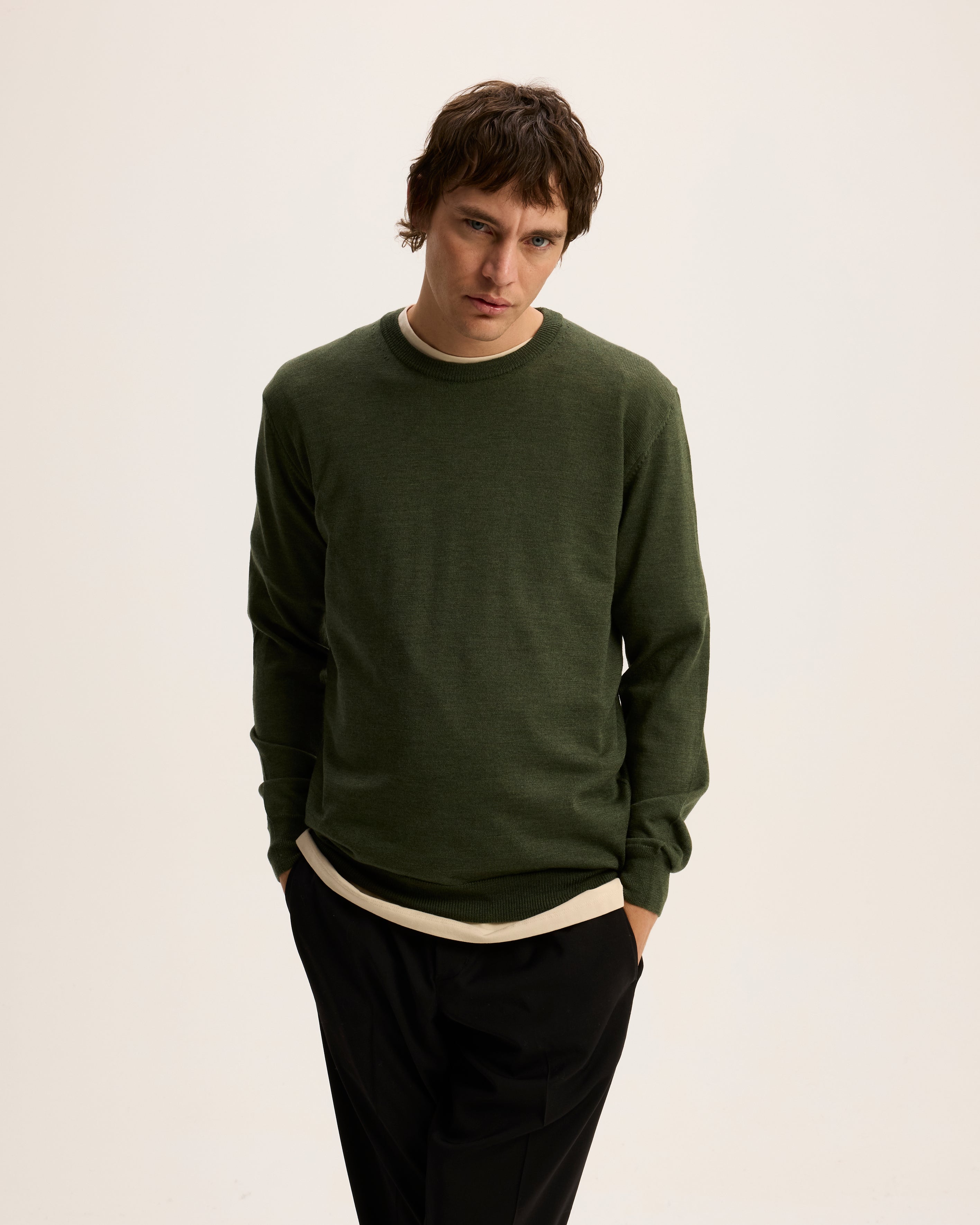 GOODPEOPLE Essential Merino Maglione Verde Melange