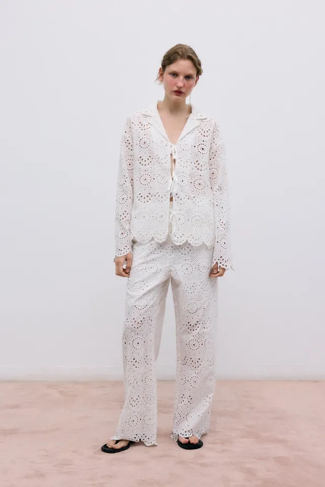 The New Society Jara camicia donna ecru ricamata cotone