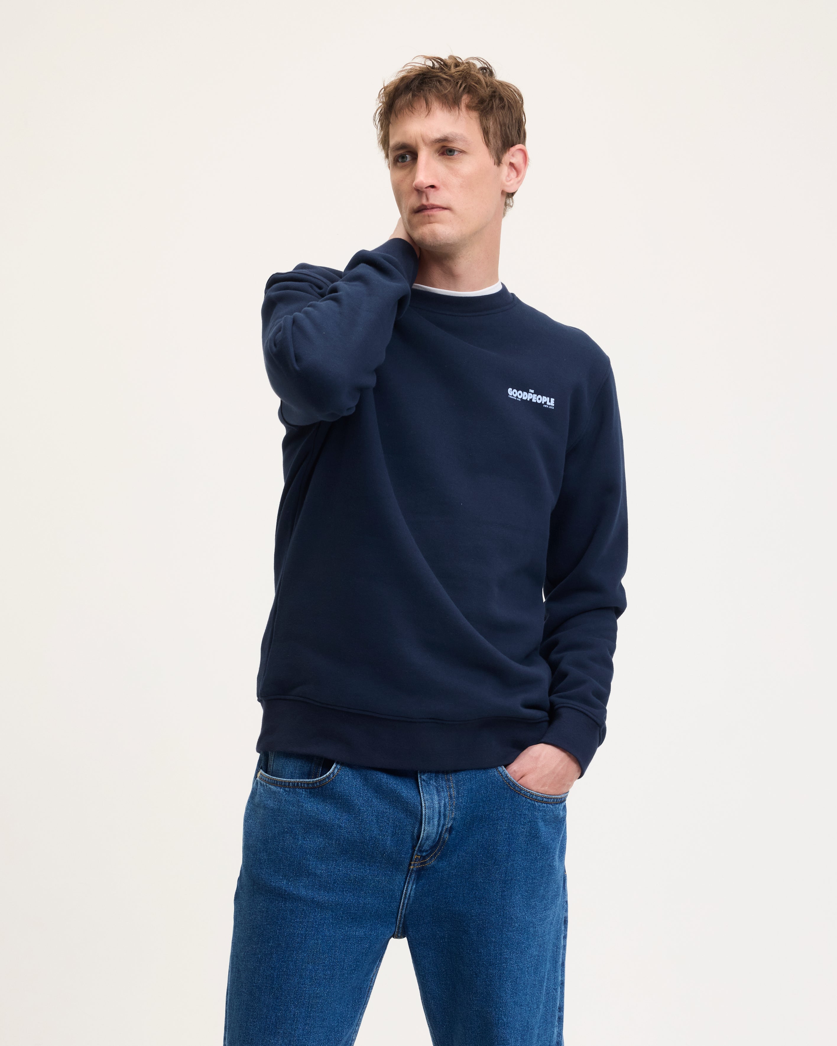 GOODPEOPLE Lito Artwork maglione cotone navy