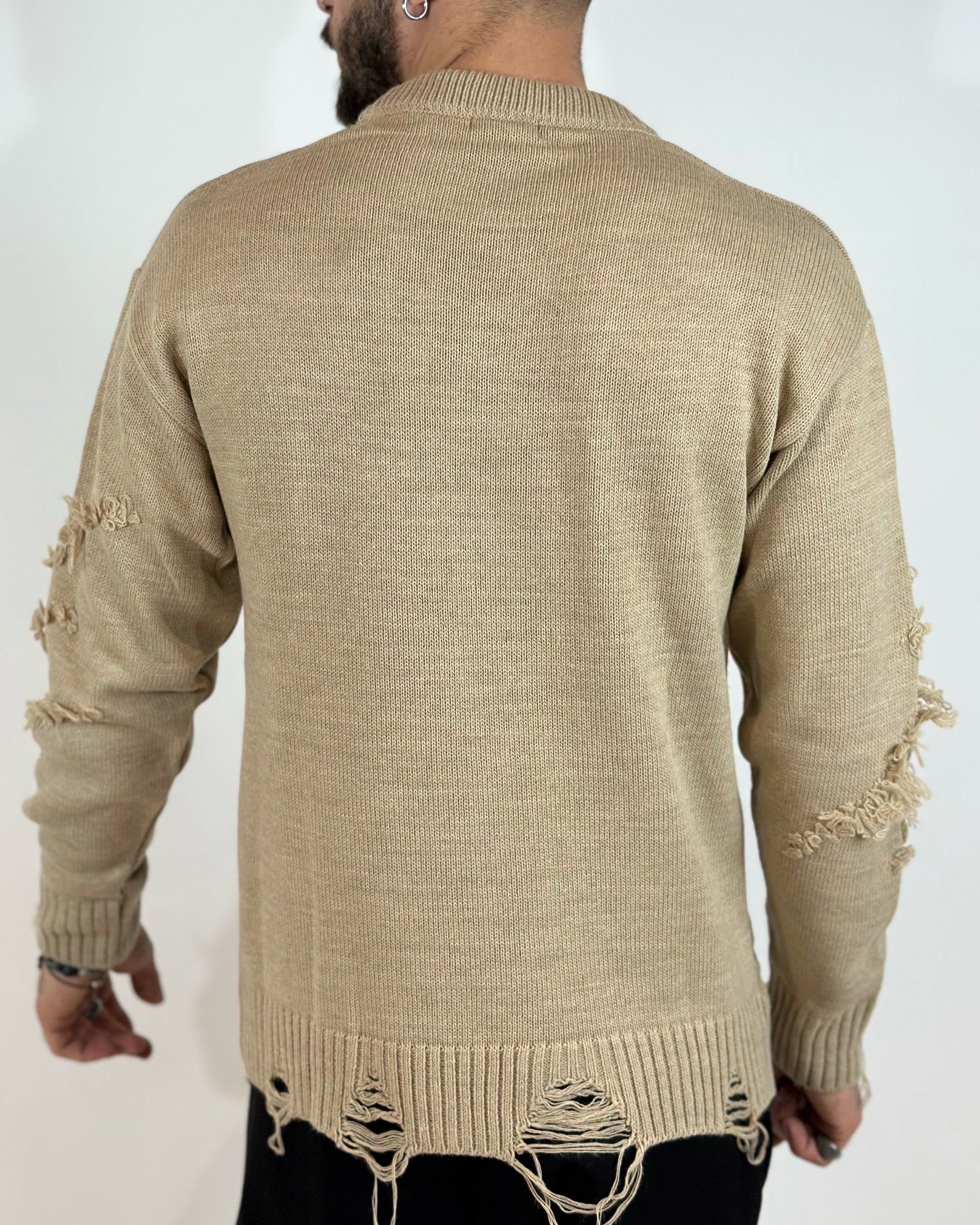 ONLYONE ADON maglione girocollo beige con rotture