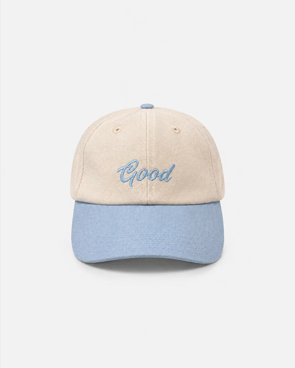 GOODPEOPLE Cap Cappello Cotone Bianco Blu Visiera Curva