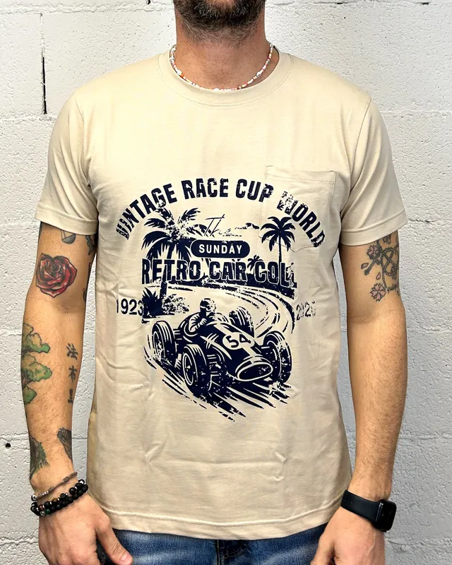 DROPIN Vintage Race t-shirt avorio vestibilita regolare