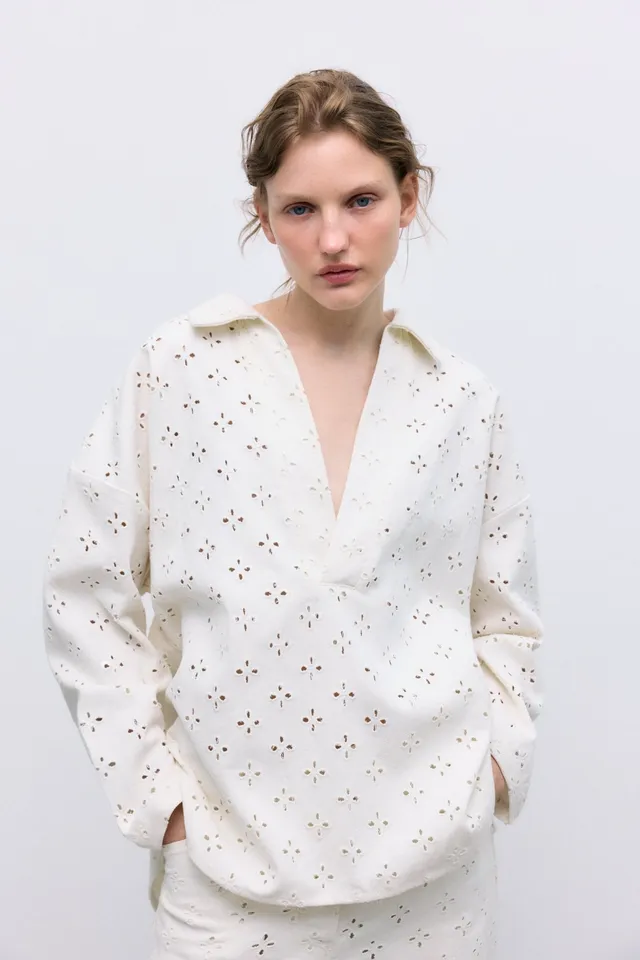 The New Society Camelia blusa donna denim ricamato